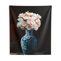 Blue Pot Roses Tapestry