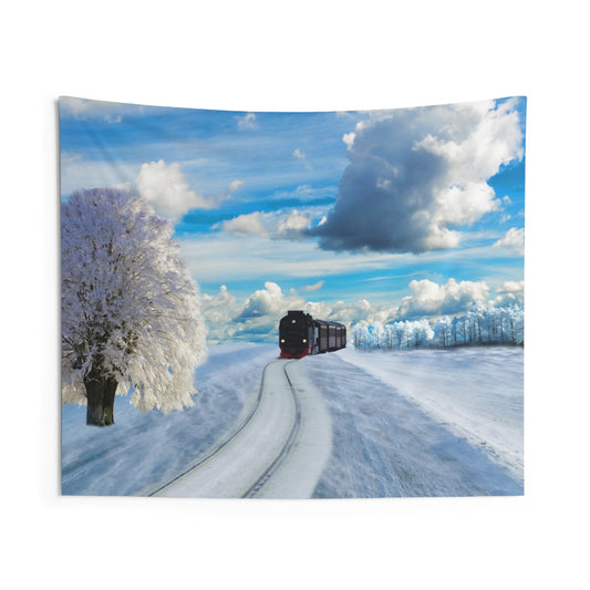 Winter Snow Train Tapestry