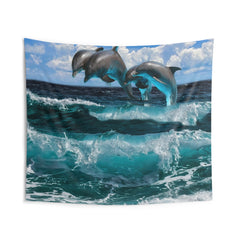 Three Dolphin dancing on water Tapestry