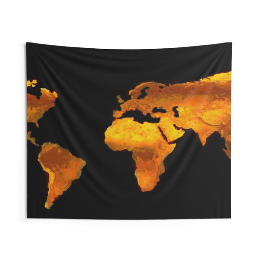 Orange Worldmap Tapestry