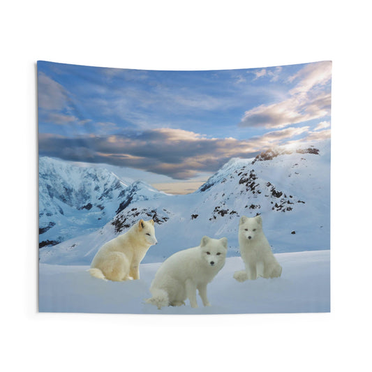 Three Arctic Fox Tapestry