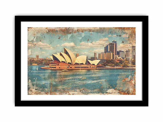 Sydney City Vintage Framed Print