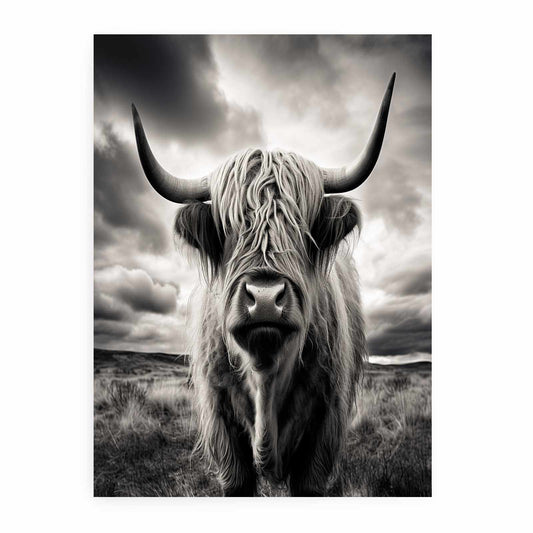 Highland Cow BW Canvas Art Print