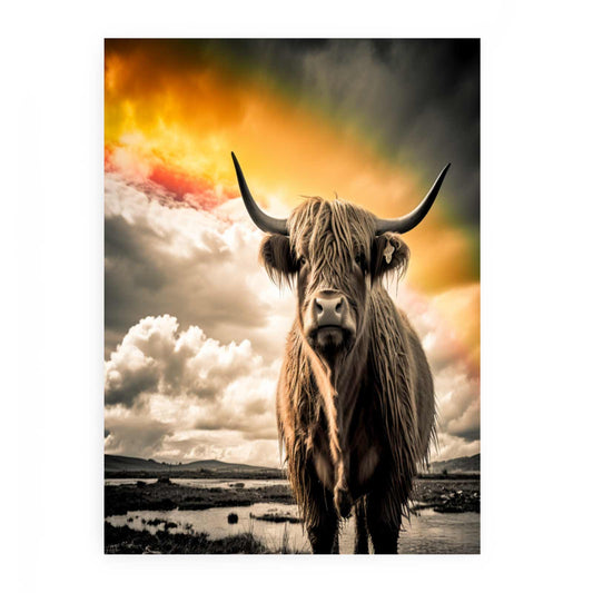 Highland Cow Painting Black & white Canvas Art Print