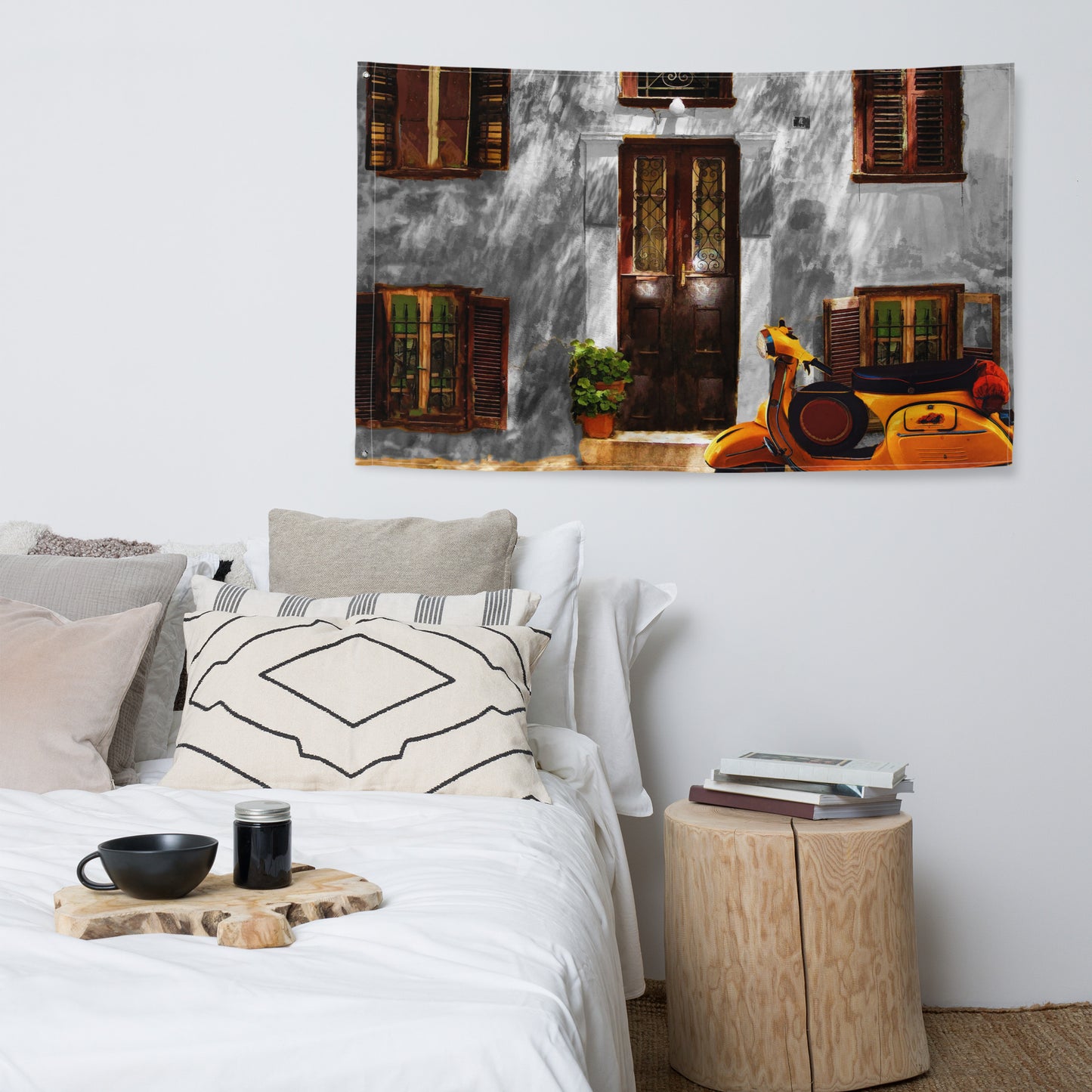 Vespa at Door Flag Tapestry wall hanging