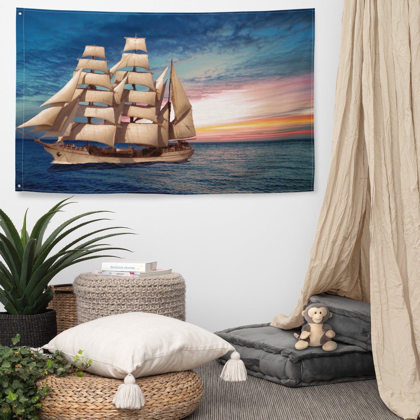 Sailing Ship Sunset Flag