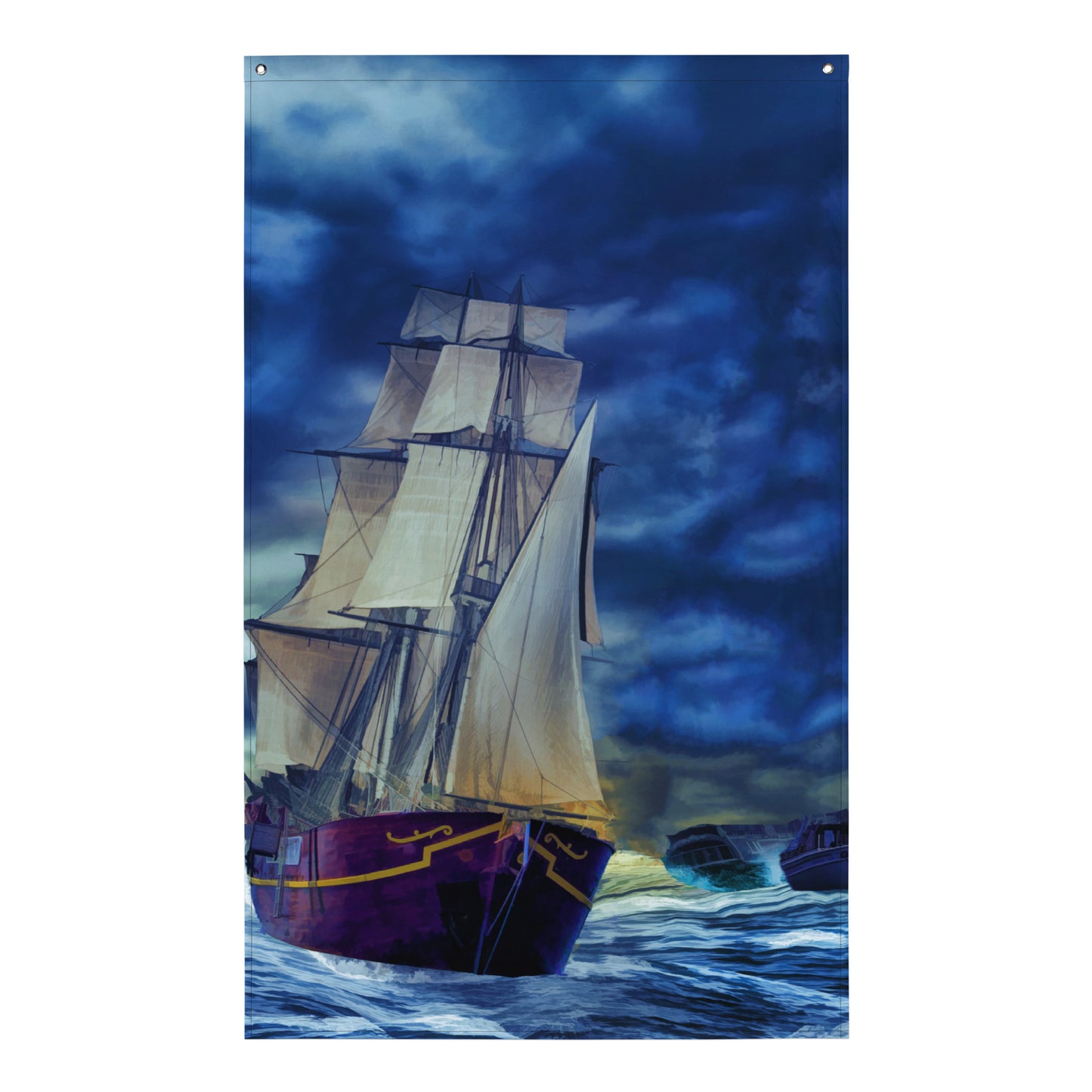 Ship in Storm Flag Tapestry wall hanging
