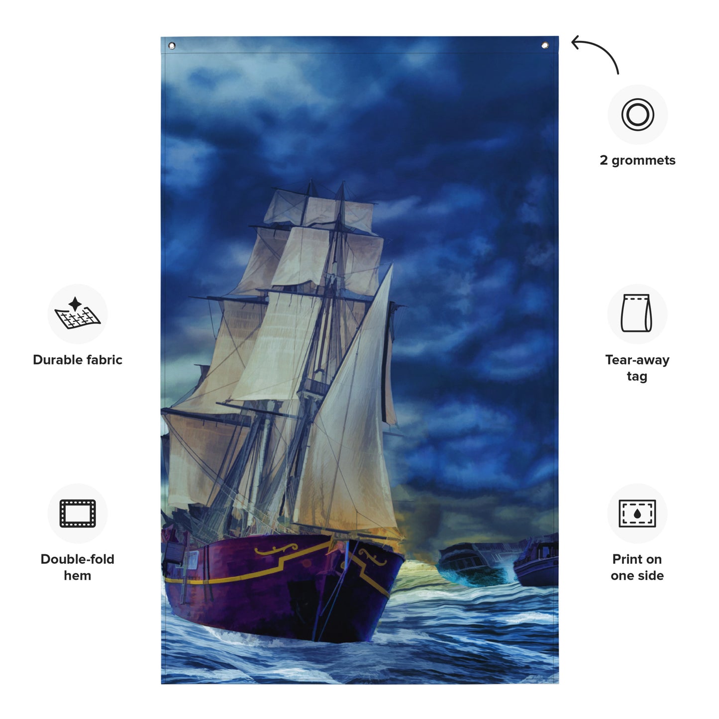Ship in Storm Flag Tapestry wall hanging