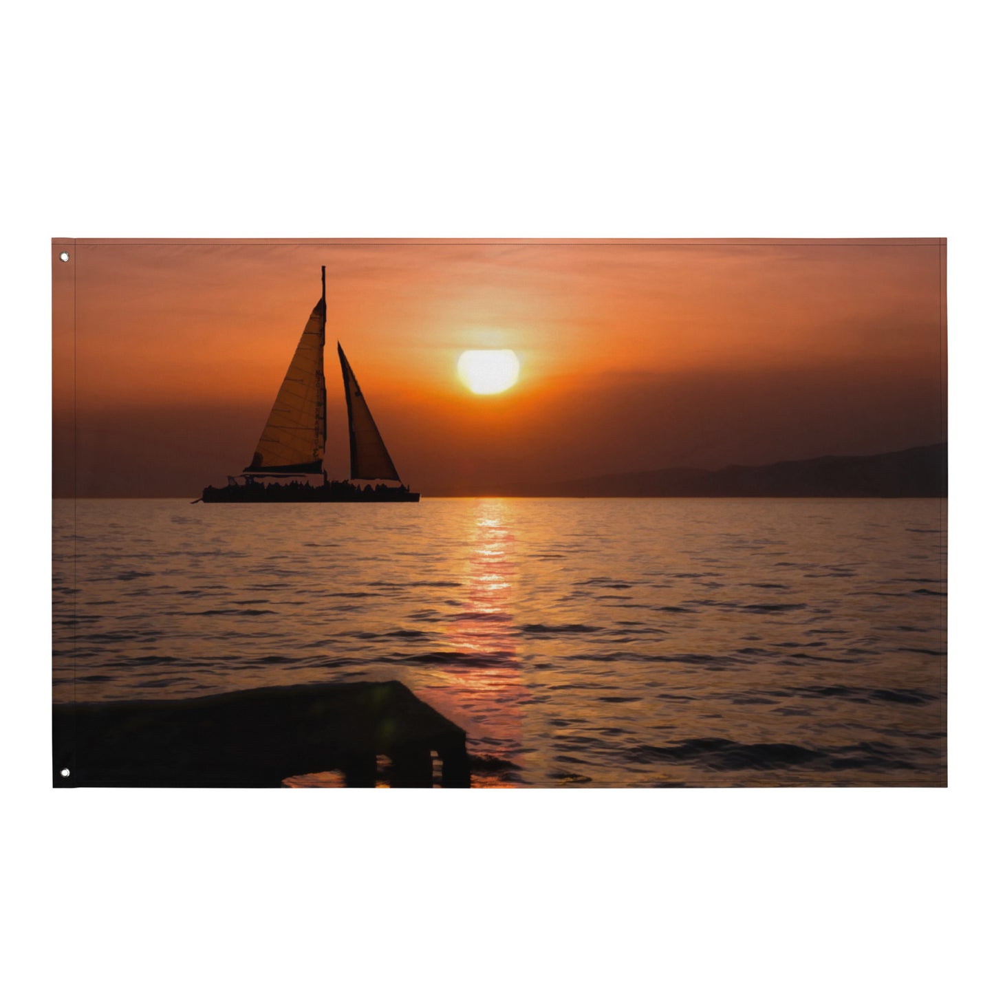Sunrise Ship Flag Tapestry wall hanging