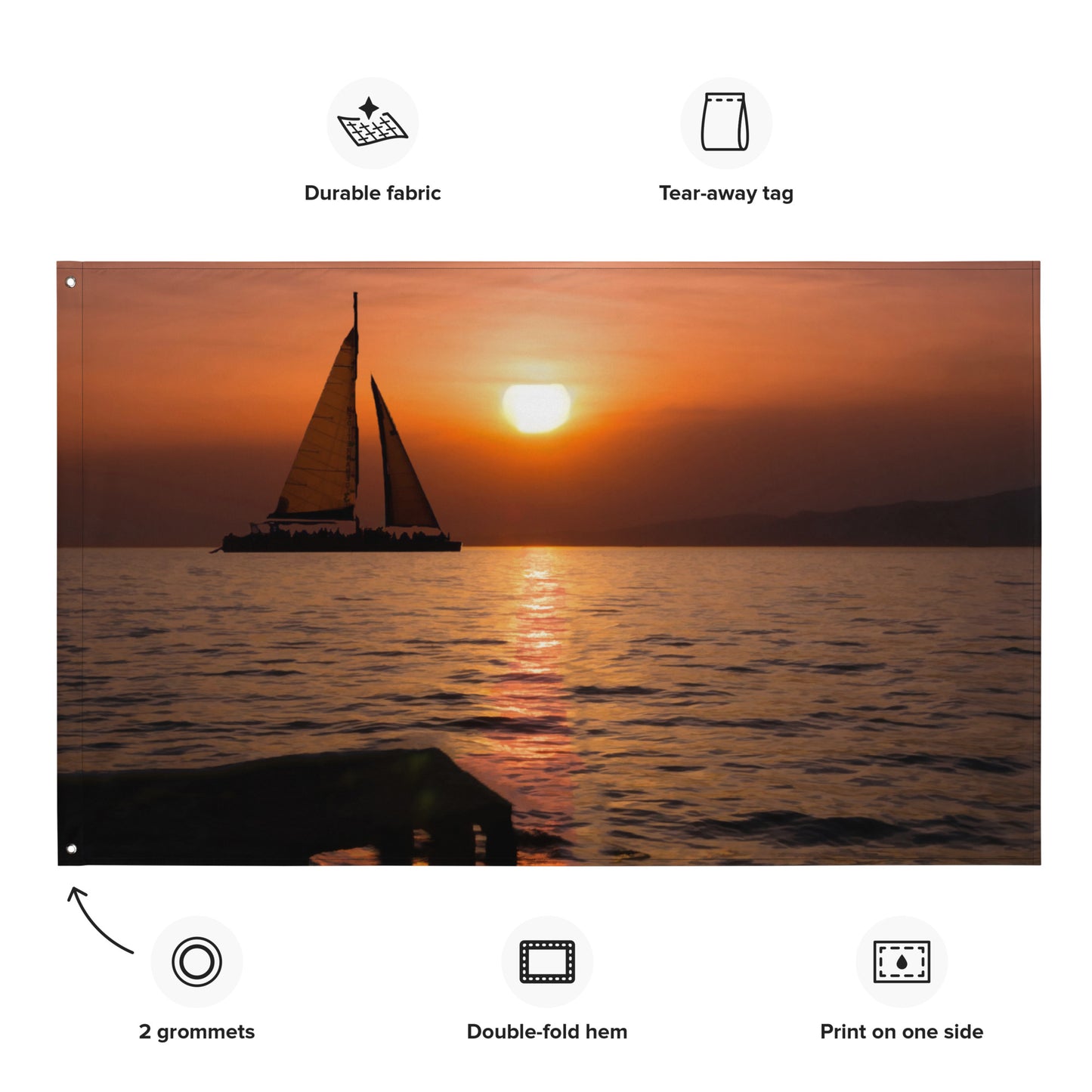 Sunrise Ship Flag Tapestry wall hanging