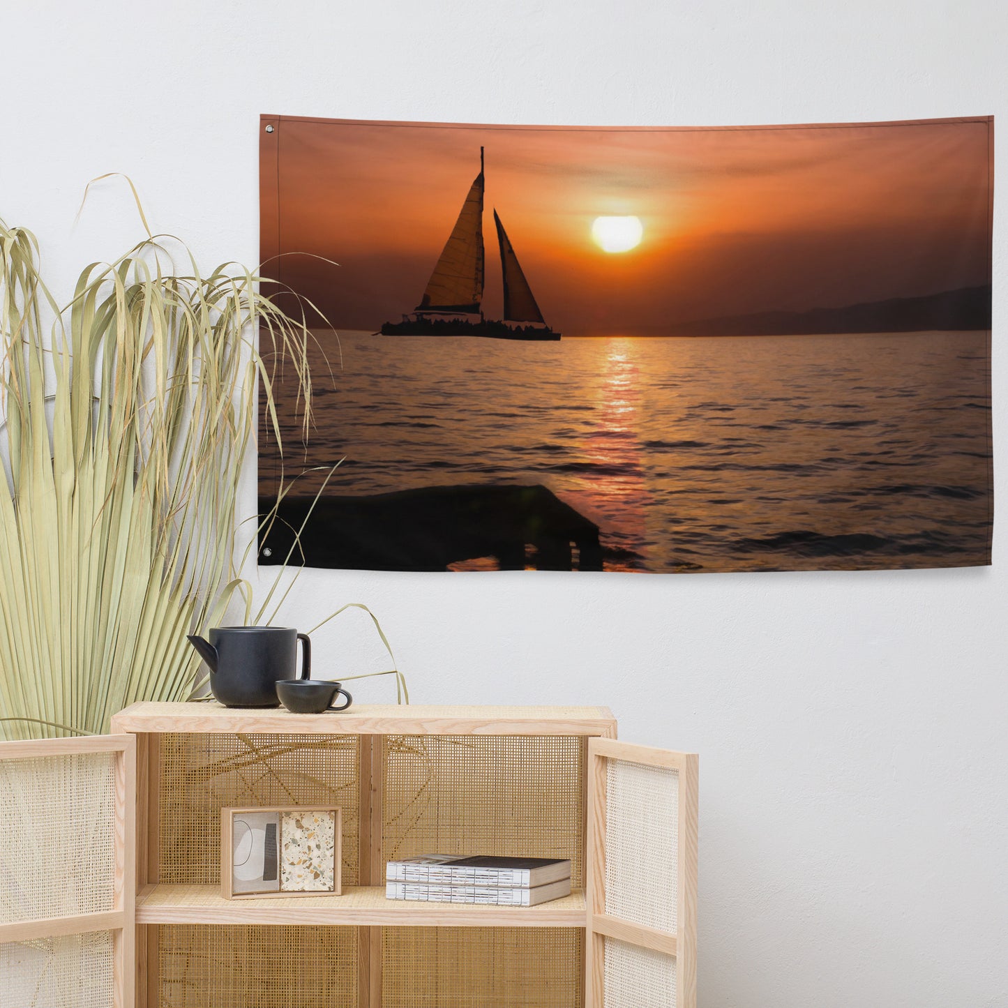 Sunrise Ship Flag Tapestry wall hanging