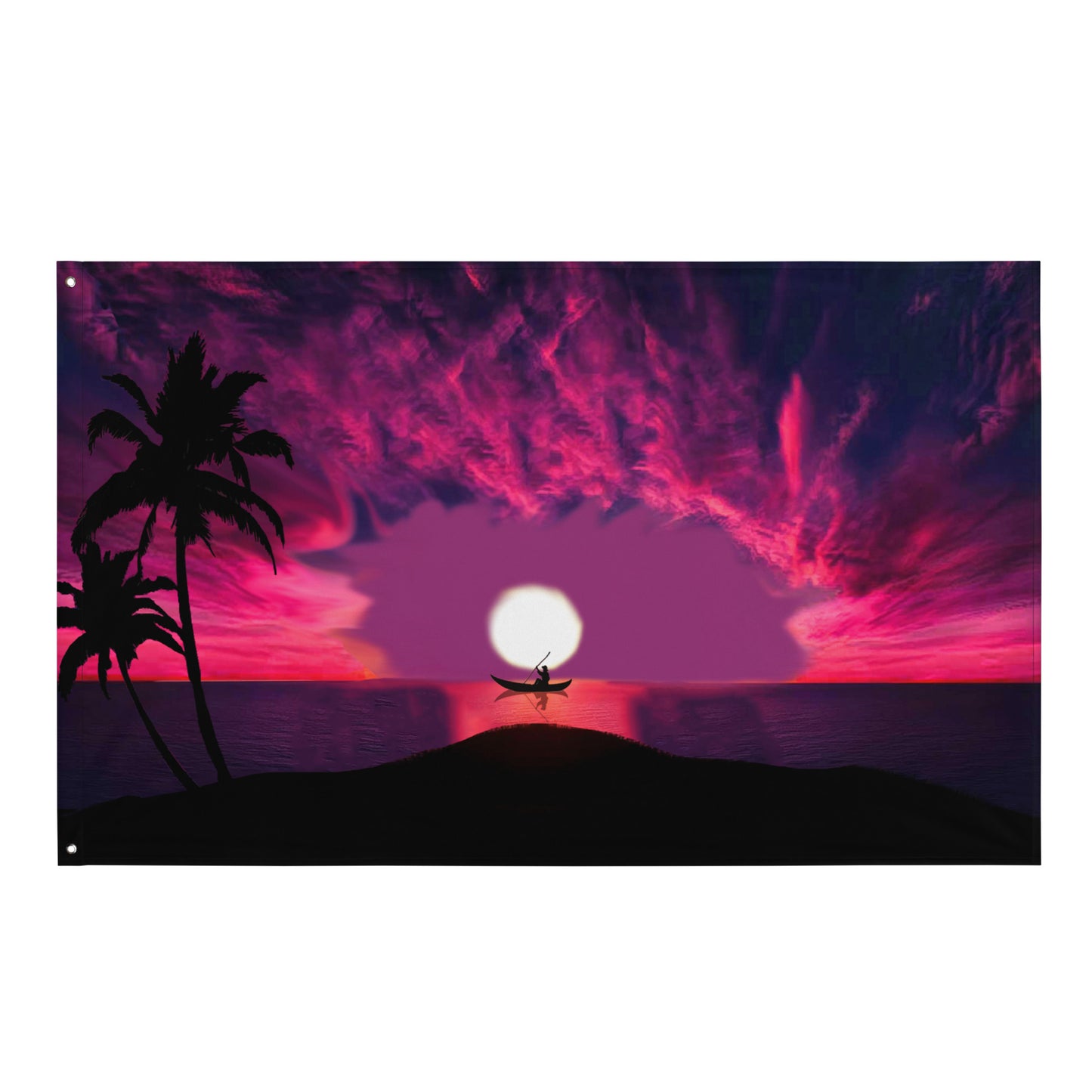 Sunset River and Boat Flag Tapestry wall hanging