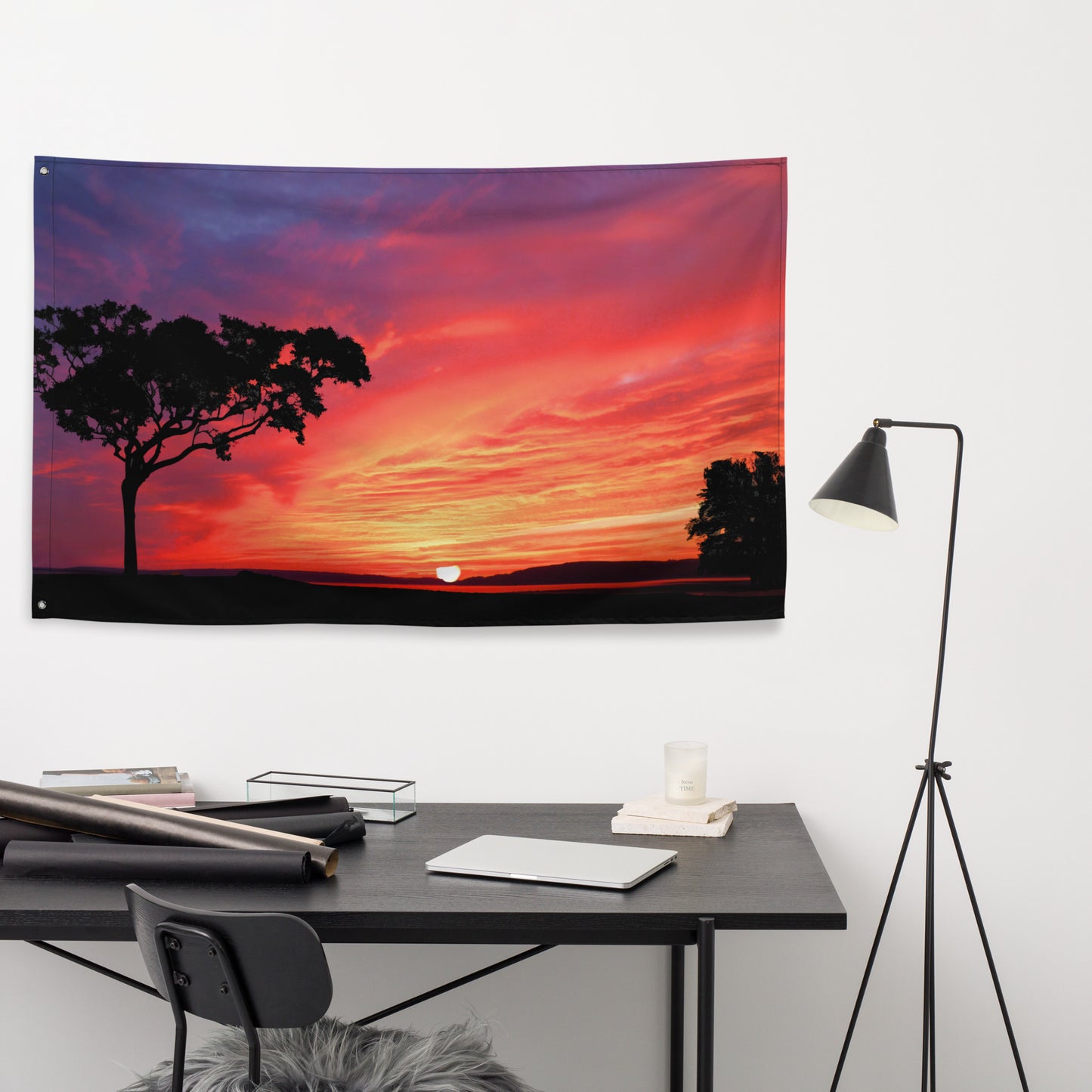 Tree and Sunset Flag Tapestry wall hanging