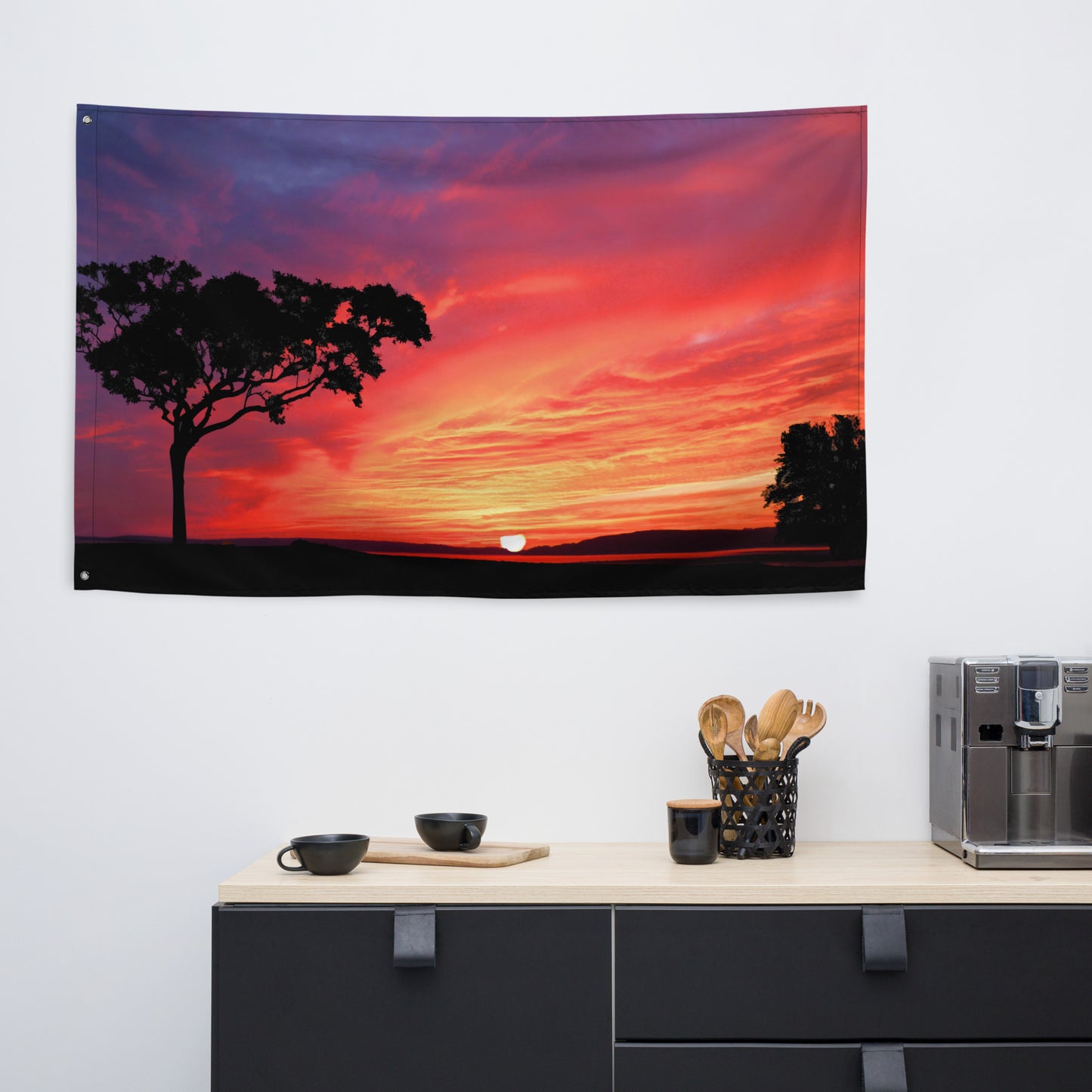 Tree and Sunset Flag Tapestry wall hanging