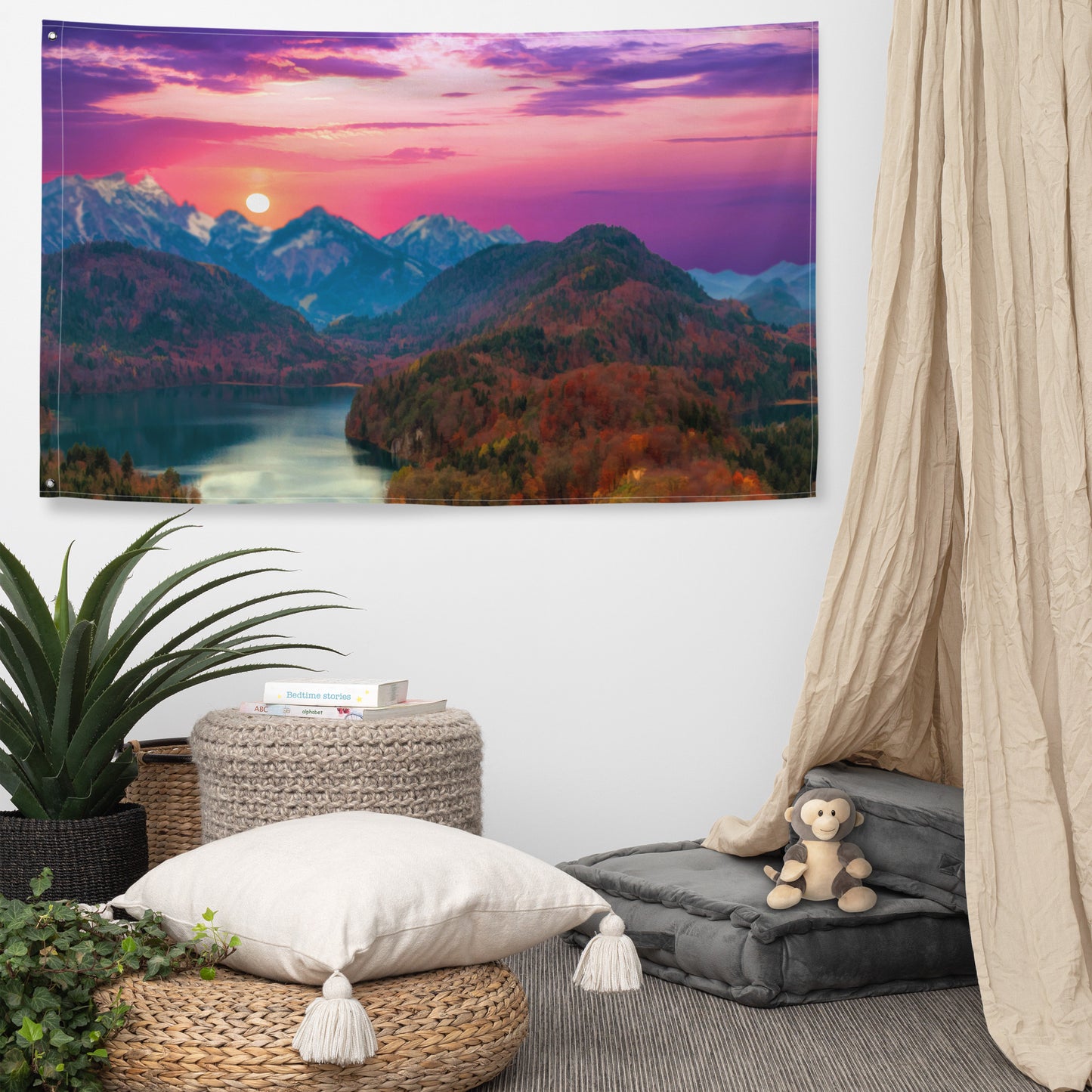 Tree and Sunset Flag Tapestry wall hanging