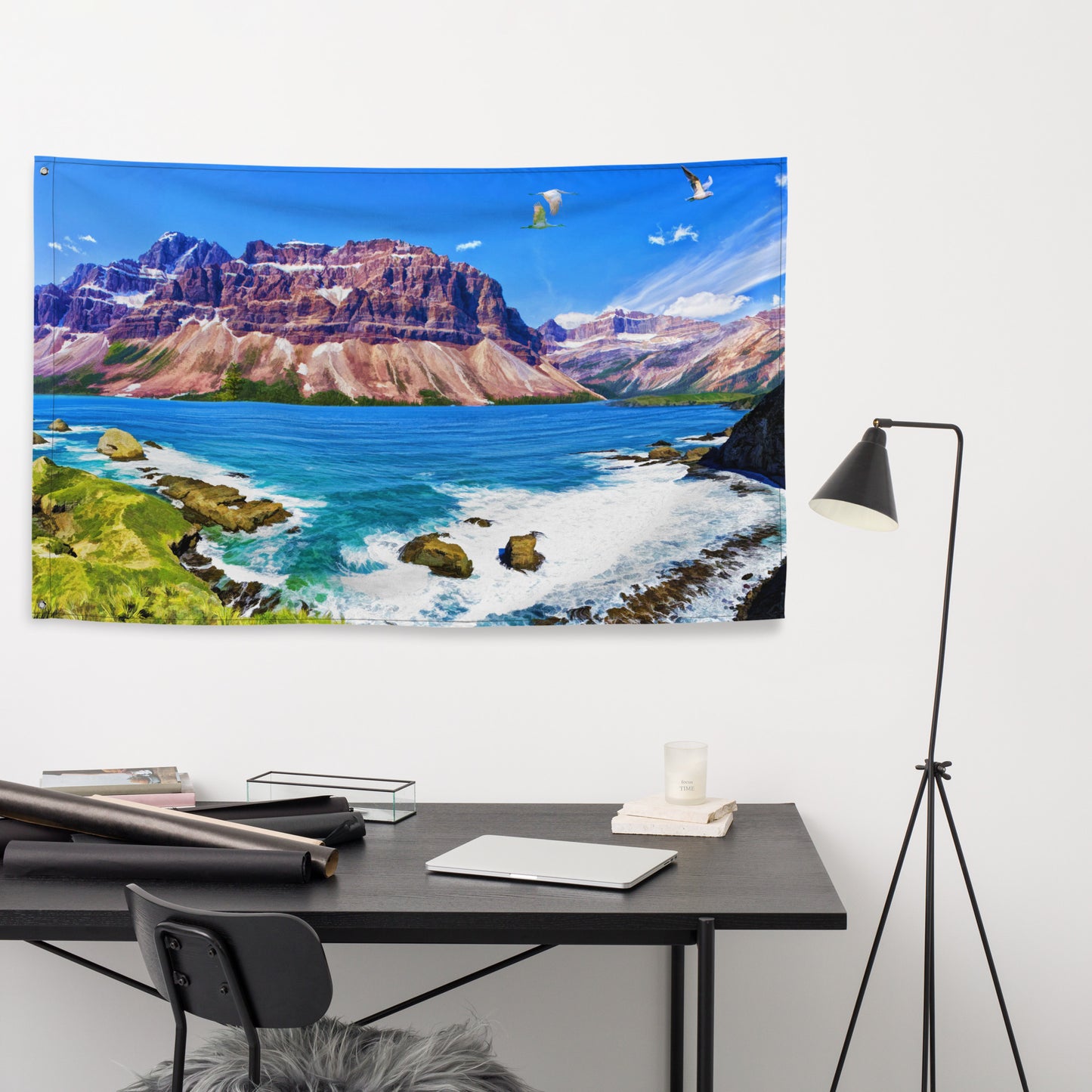 Mountain Beach Painting Flag