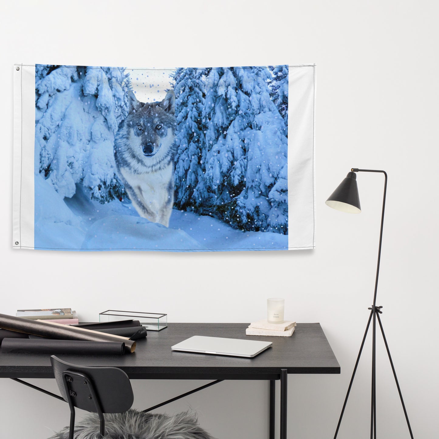 White Wolf Painting Flag Tapestry