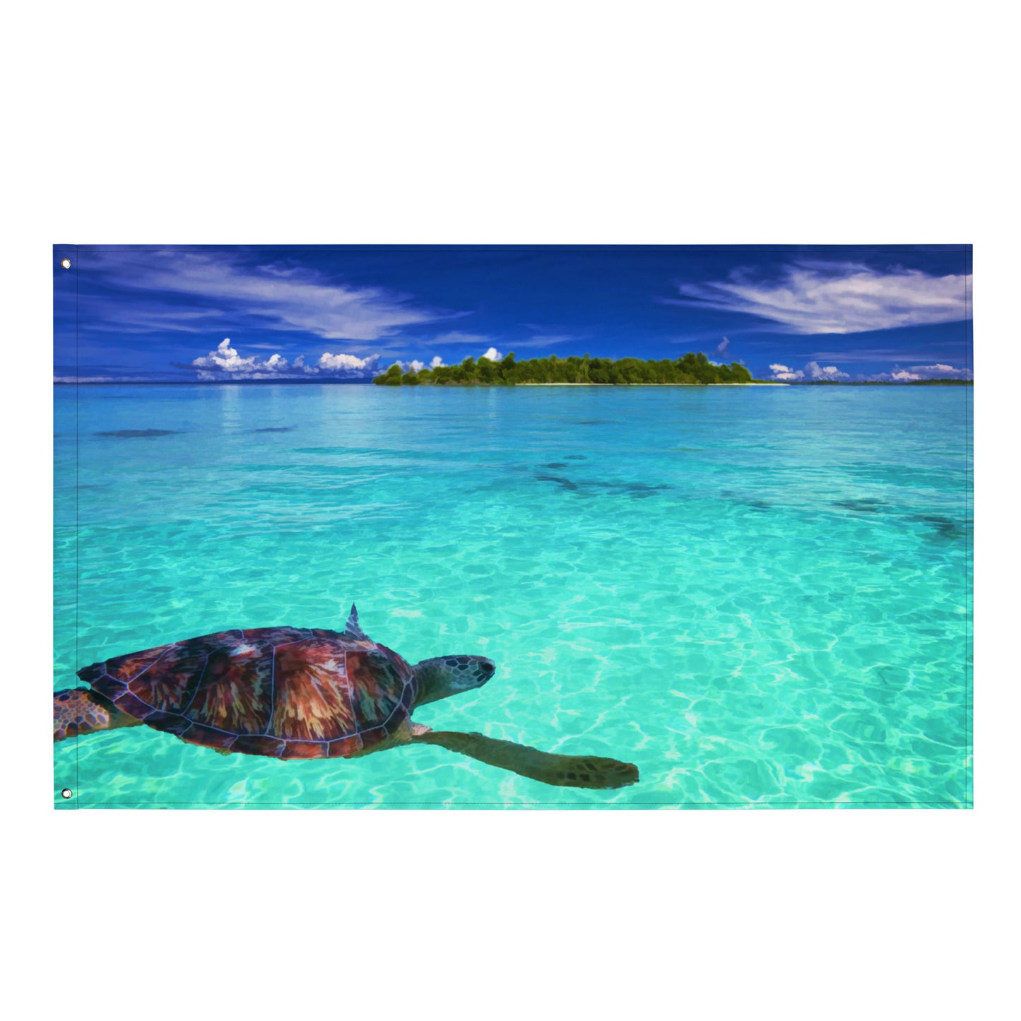Turtle in Sea Painting Flag Tapestry