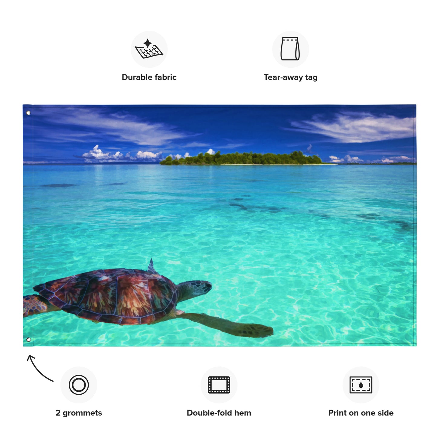 Turtle in Sea Painting Flag Tapestry