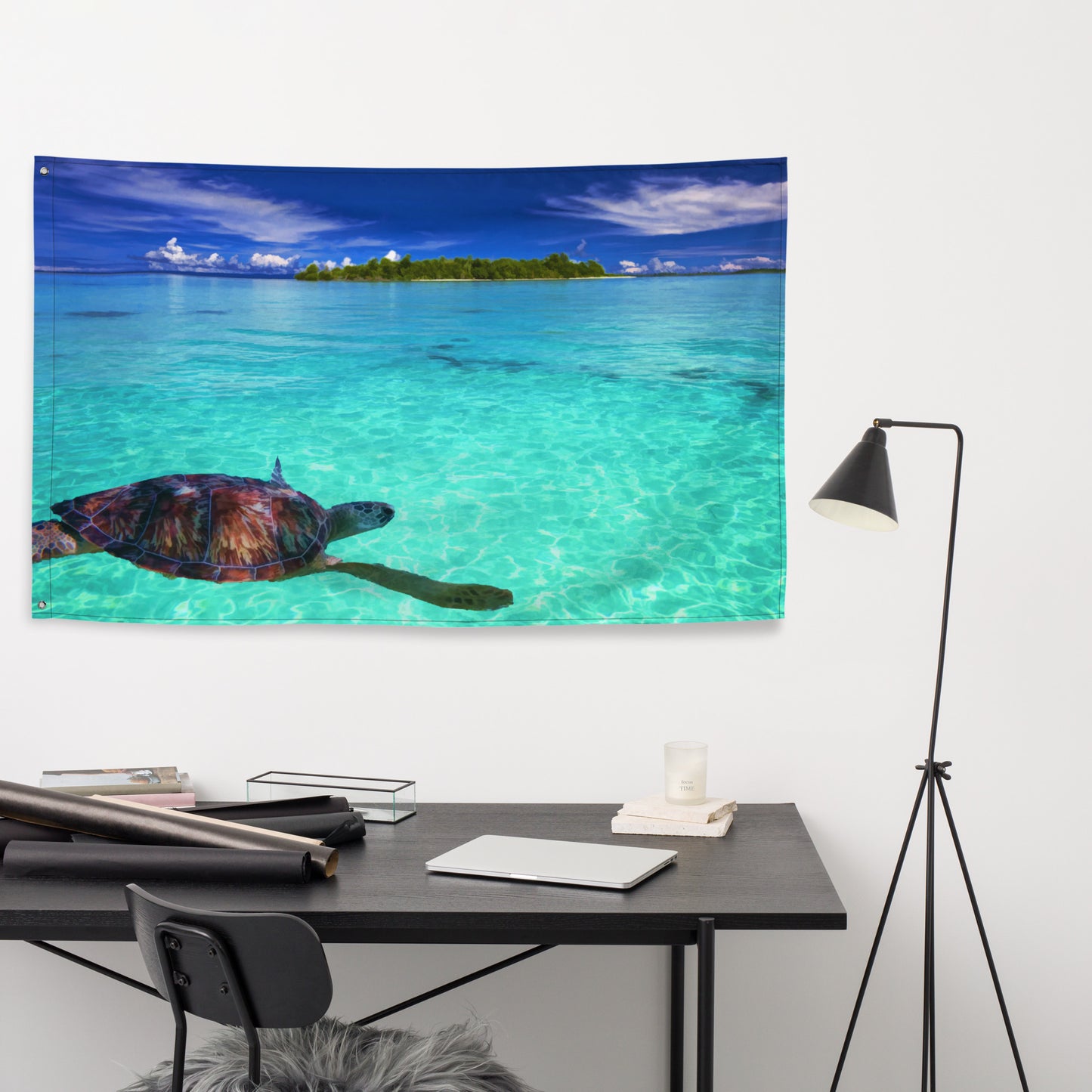 Turtle in Sea Painting Flag Tapestry