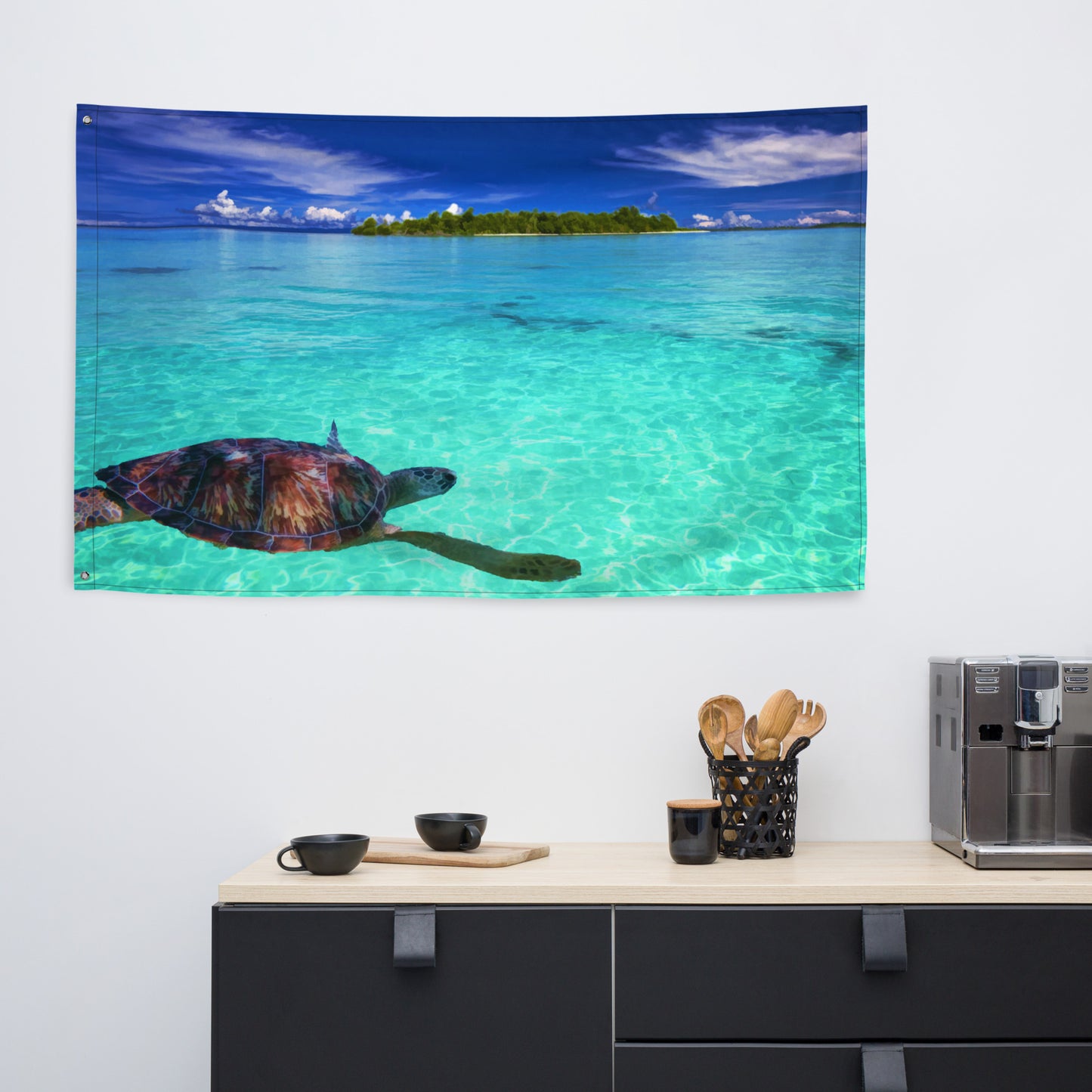 Turtle in Sea Painting Flag Tapestry