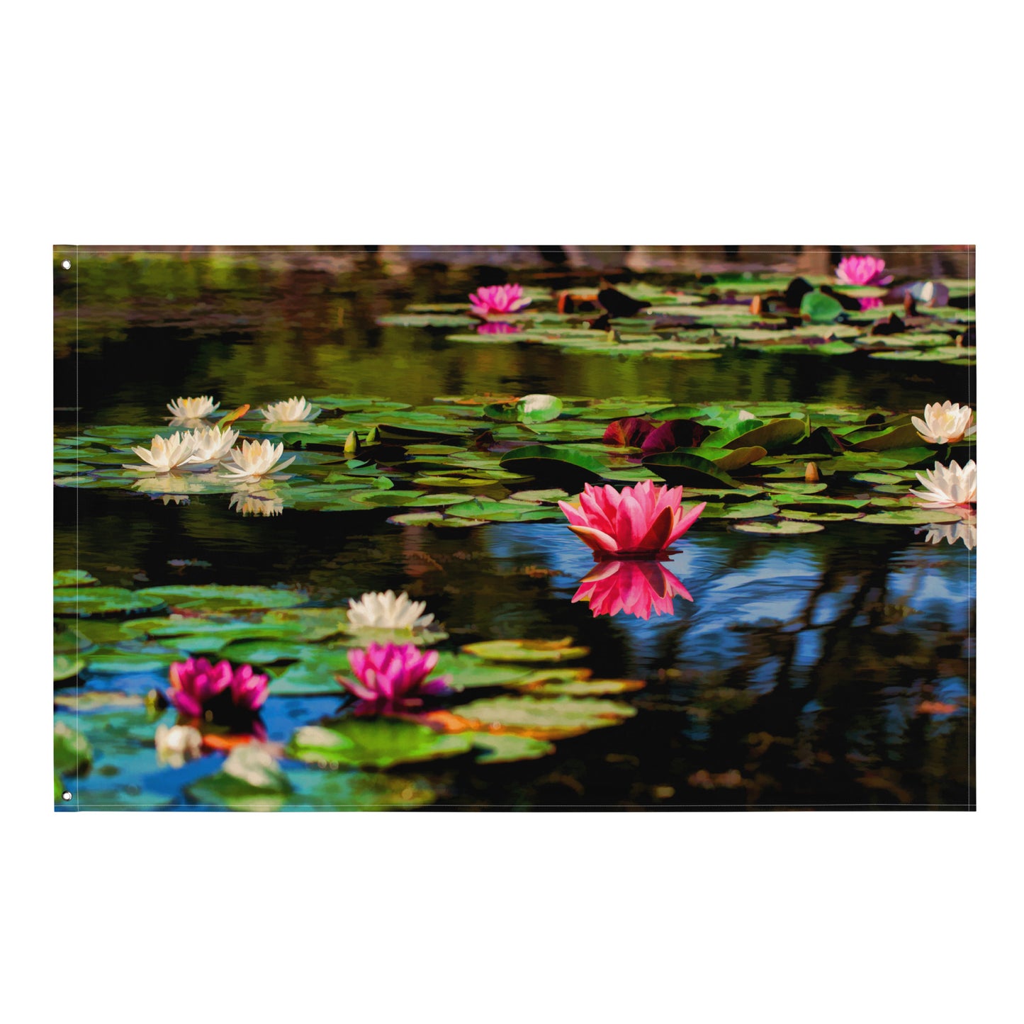Lily flower in Pond Painting Flag Tapestry