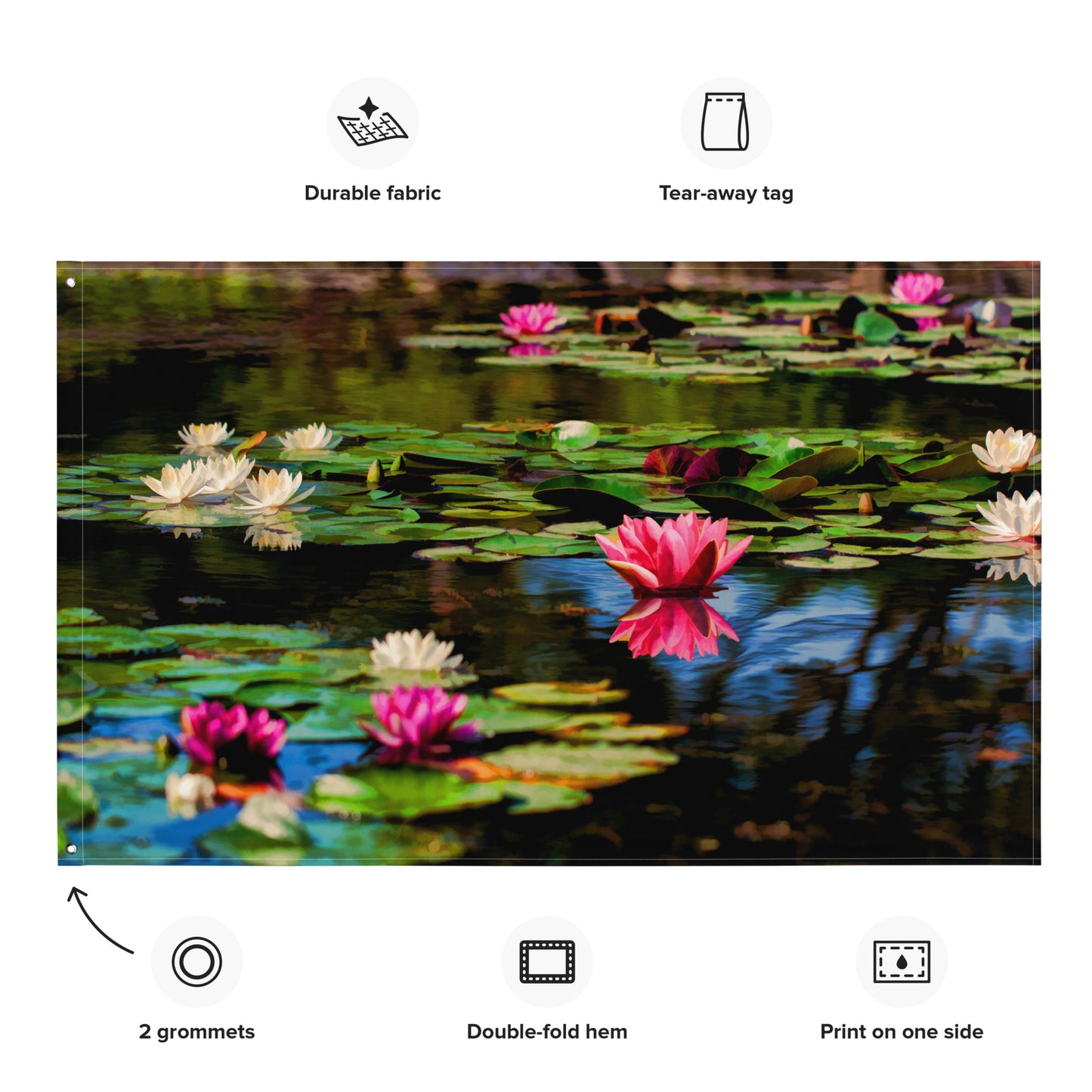 Lily flower in Pond Painting Flag Tapestry