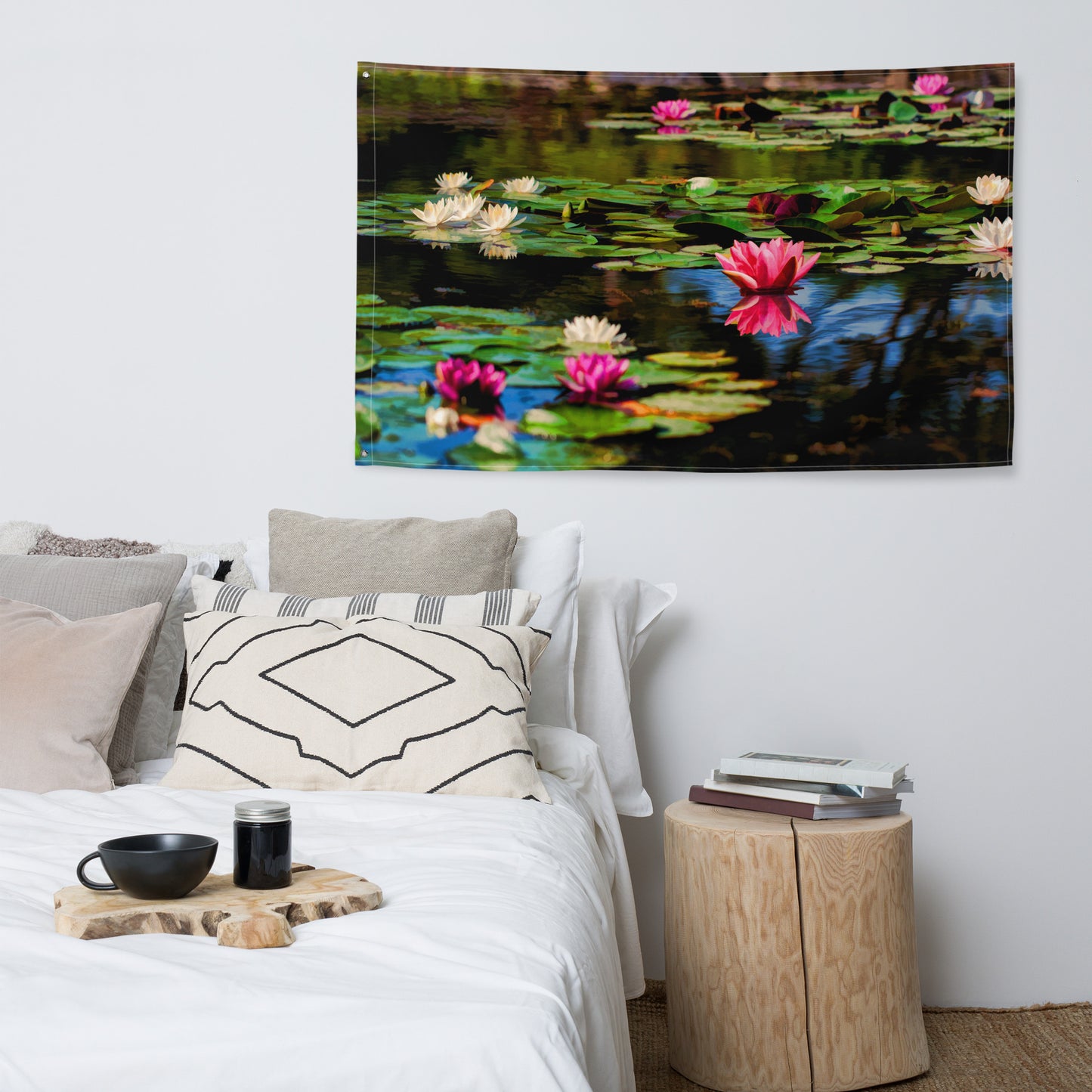 Lily flower in Pond Painting Flag Tapestry