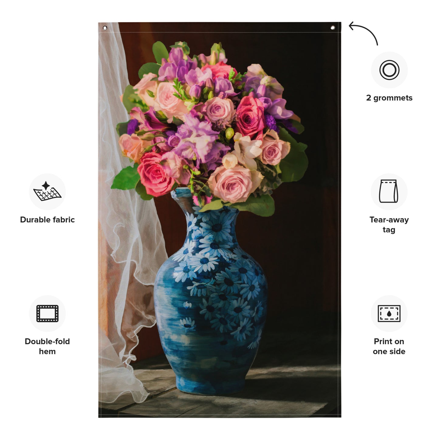 Flower and Vase Painting Flag Tapestry