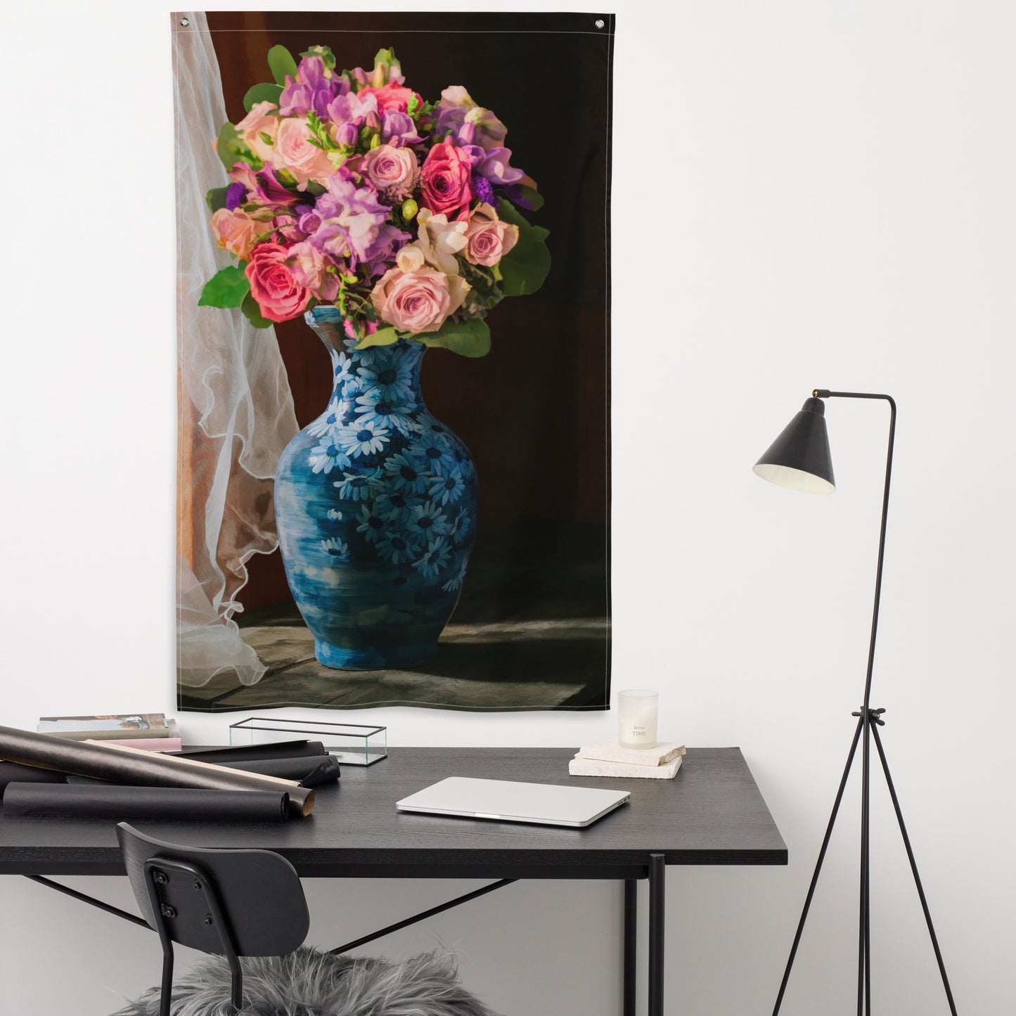 Flower and Vase Painting Flag Tapestry