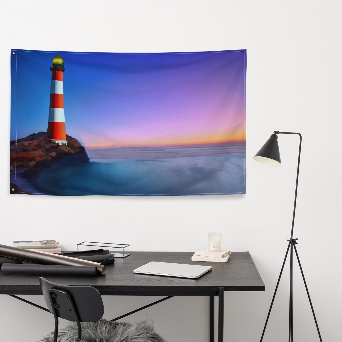 Lighthouse Painting 3 Flag Tapestry