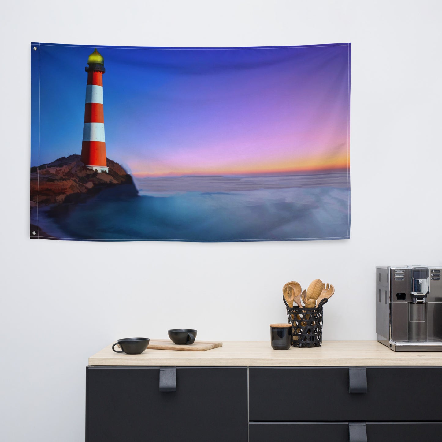 Lighthouse Painting 3 Flag Tapestry