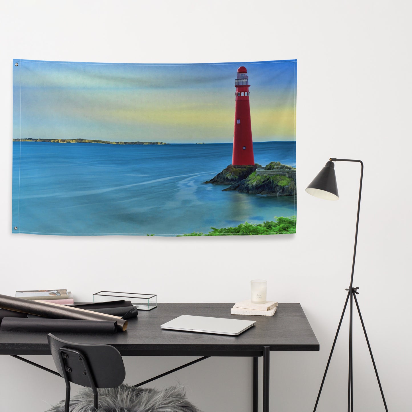 Lighthouse Painting 4 Flag Tapestry