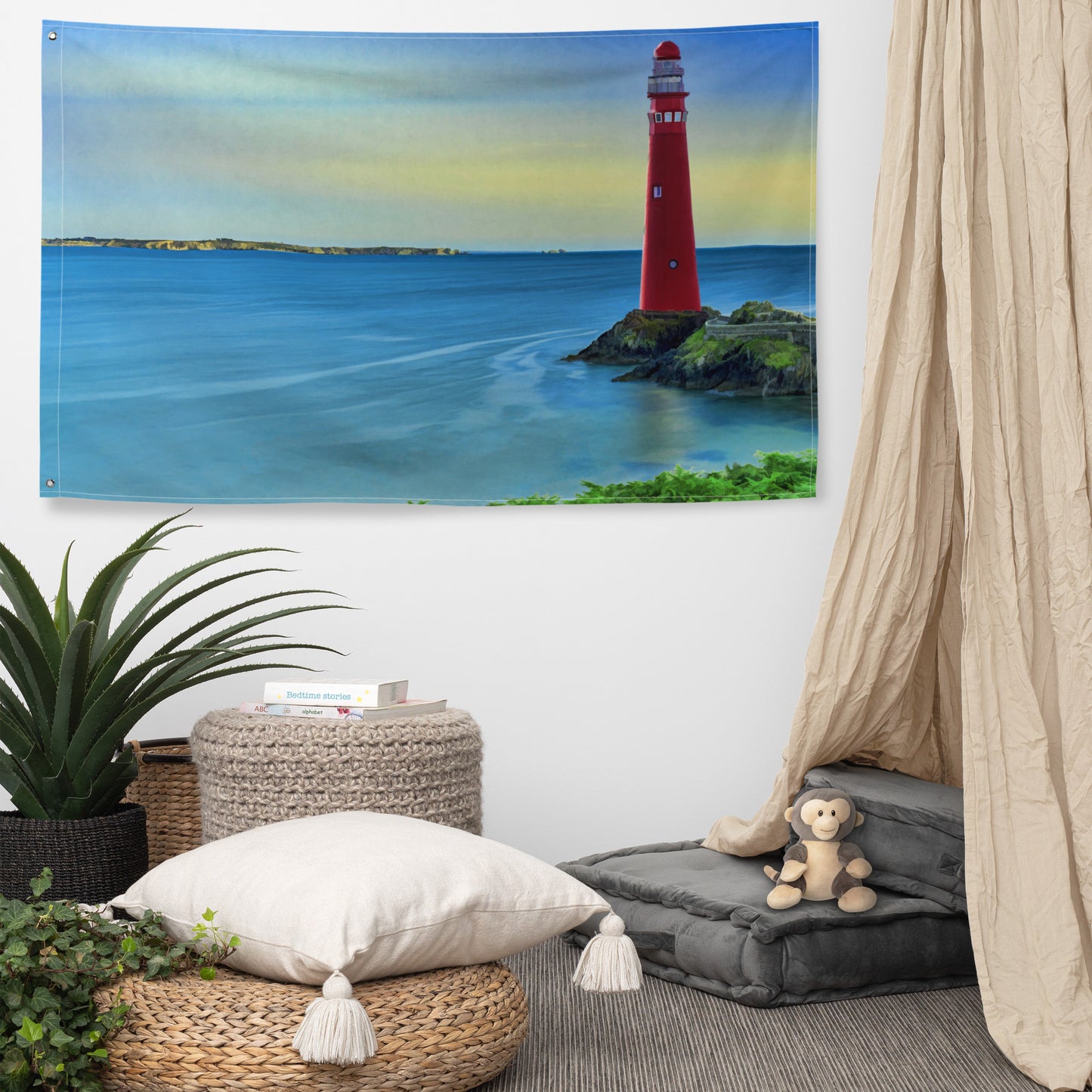 Lighthouse Painting 4 Flag Tapestry