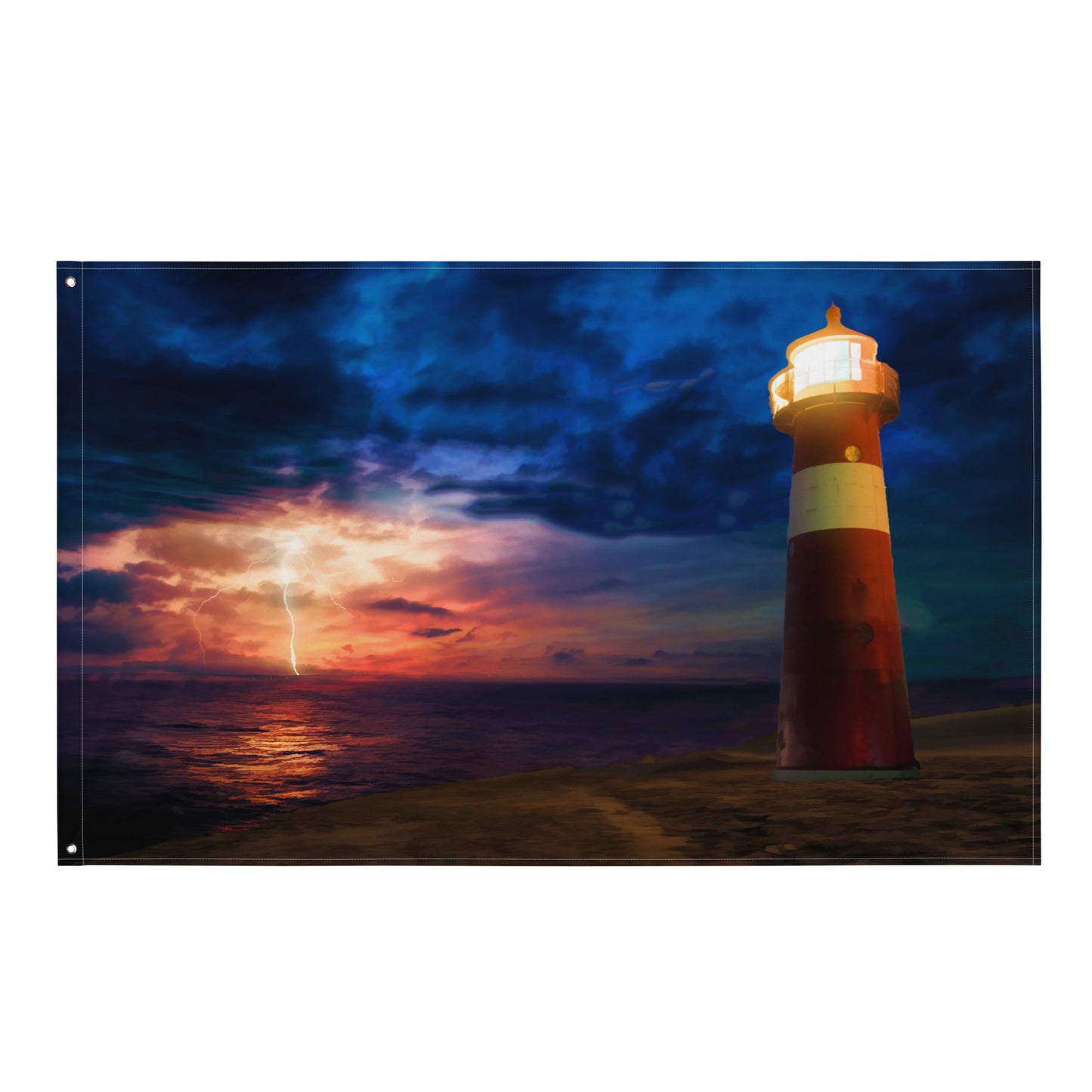 Lighthouse Lightning Painting Flag Tapestry