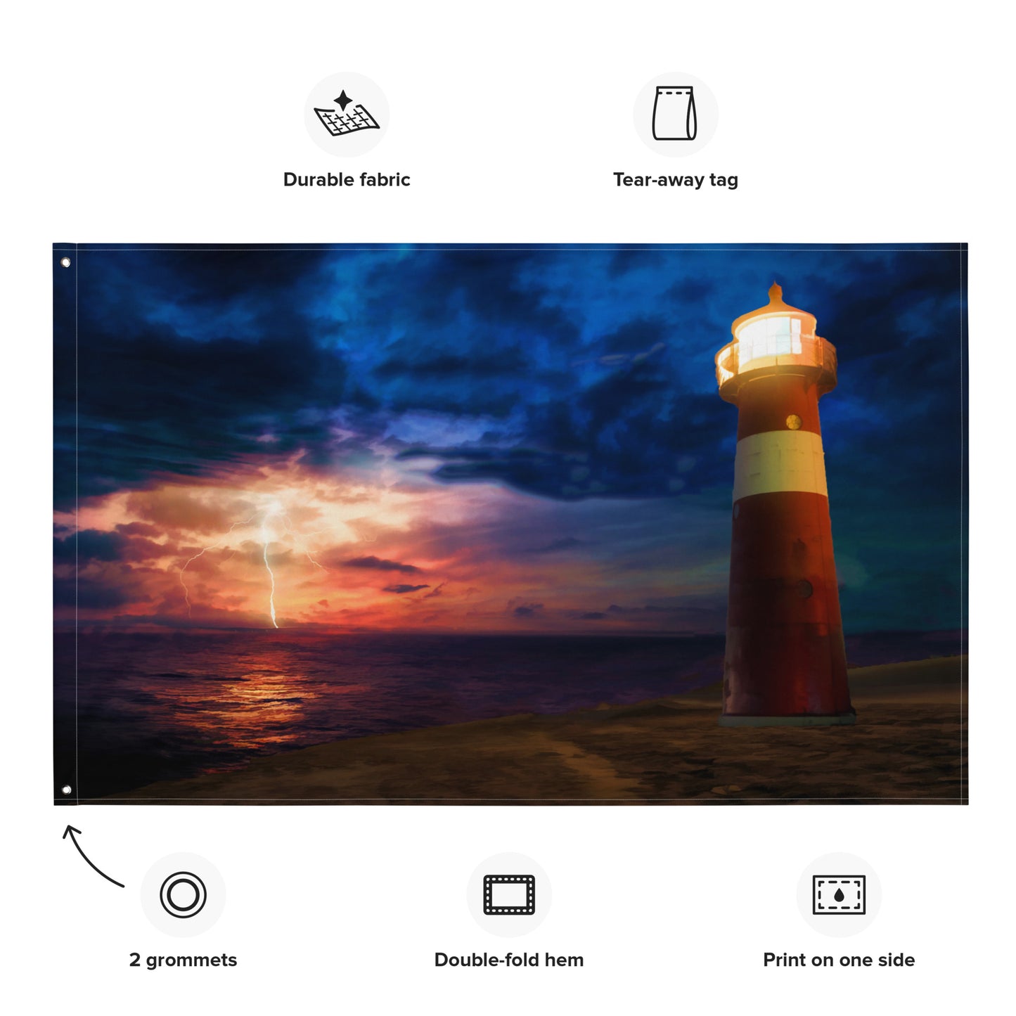 Lighthouse Lightning Painting Flag Tapestry