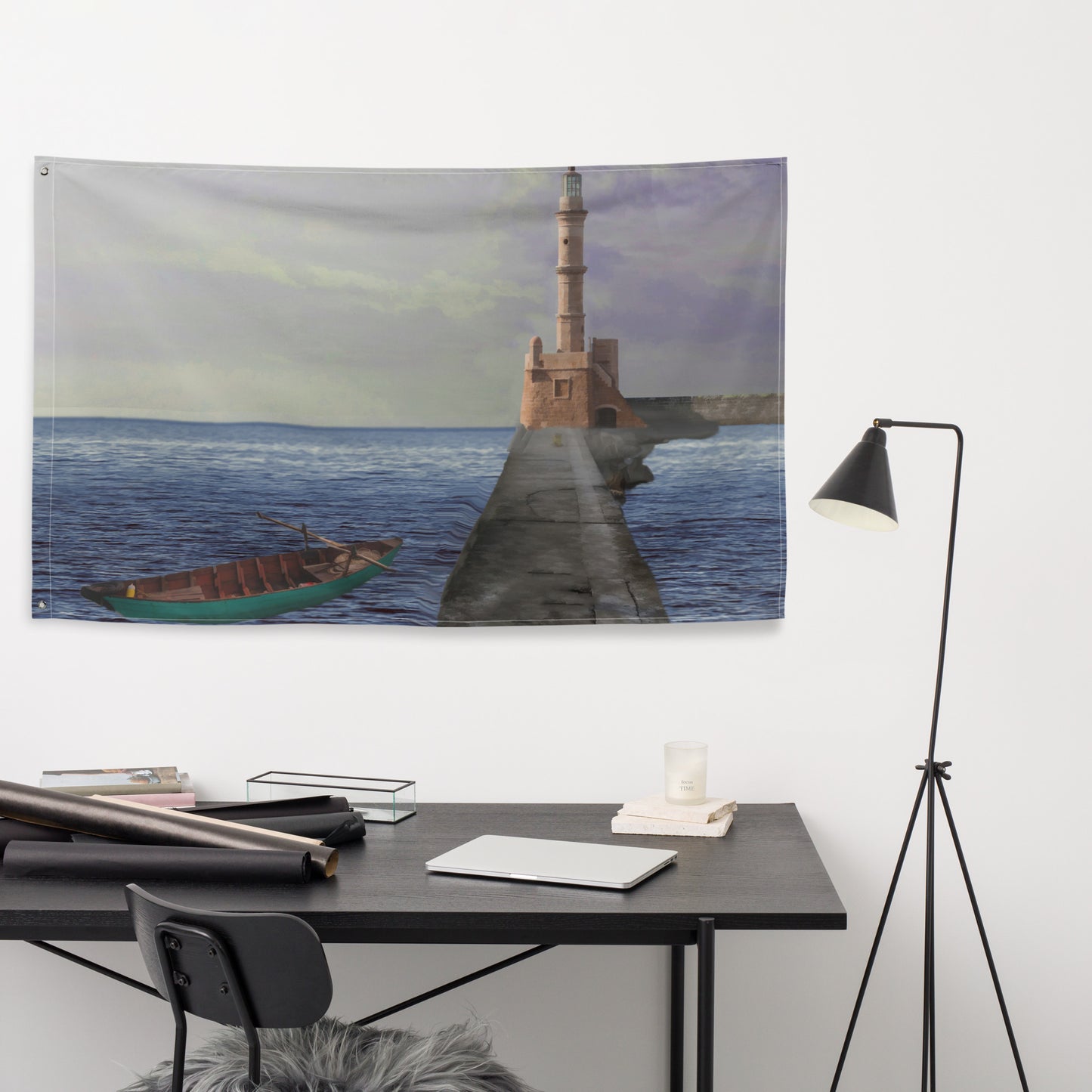 Path to Lighthouse Painting Flag Tapestry