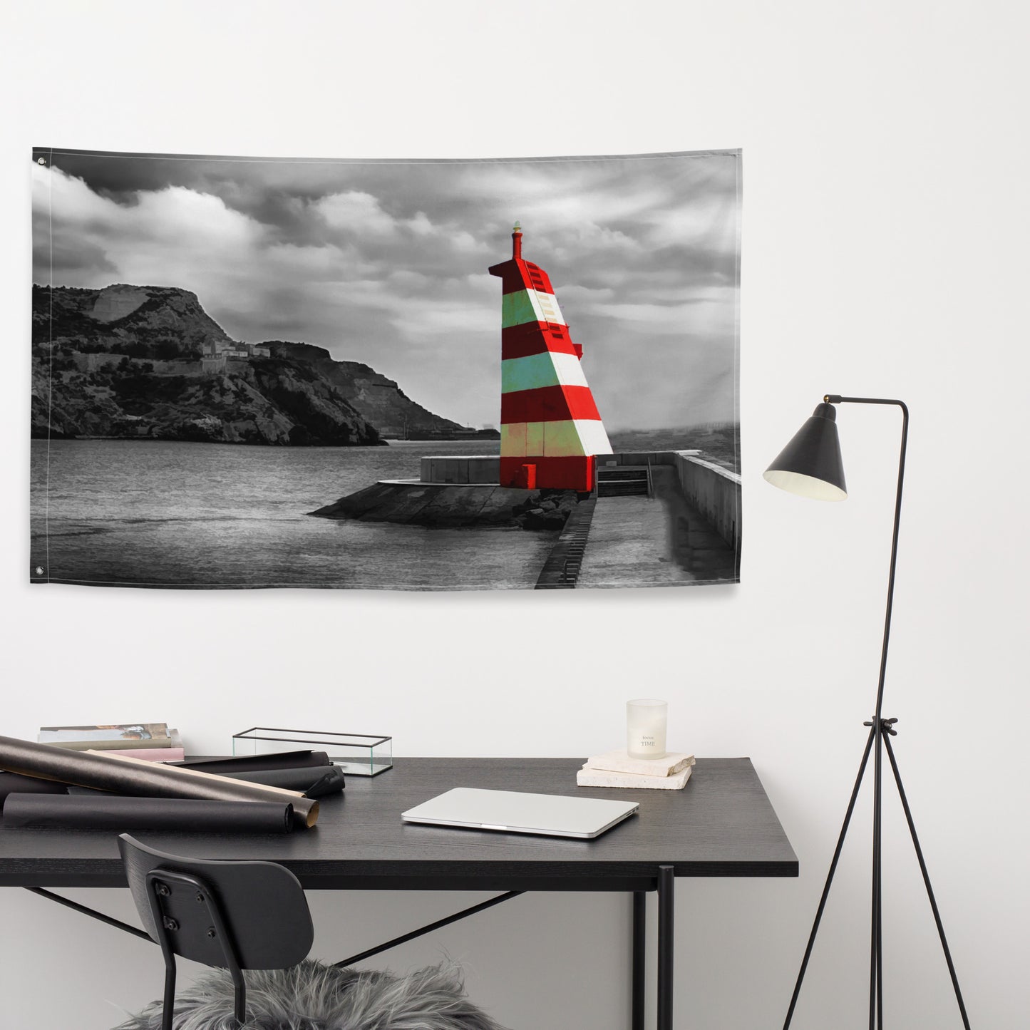 Lighthouse Landscape-Horizontol Painting Flag Tapestry