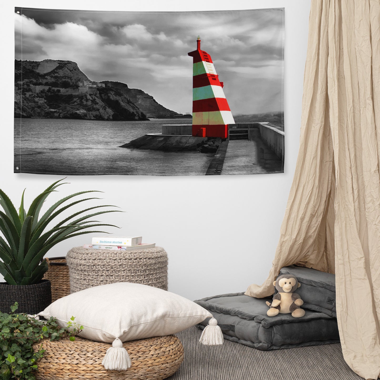 Lighthouse Landscape-Horizontol Painting Flag Tapestry