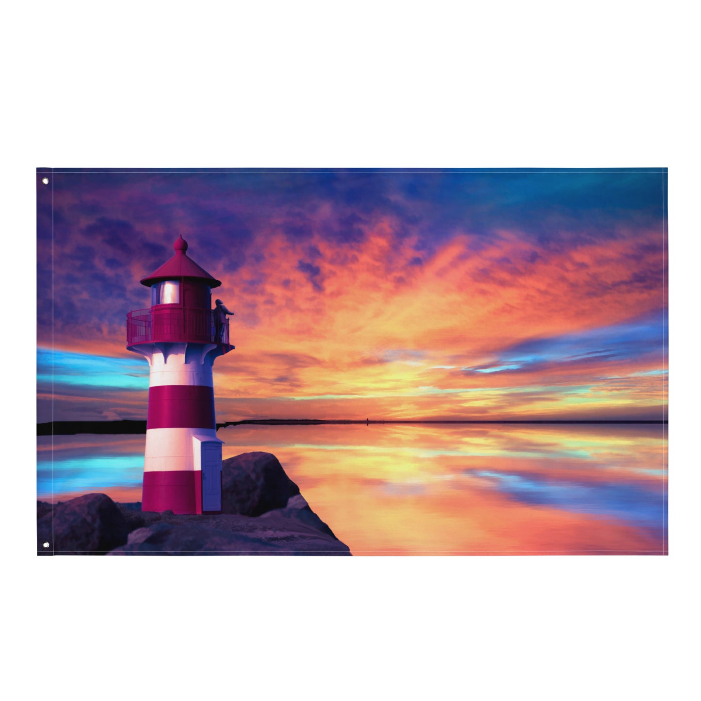 Red And White Lighthouse Painting Flag Tapestry