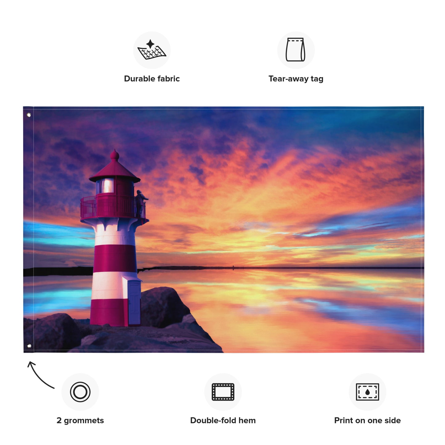 Red And White Lighthouse Painting Flag Tapestry