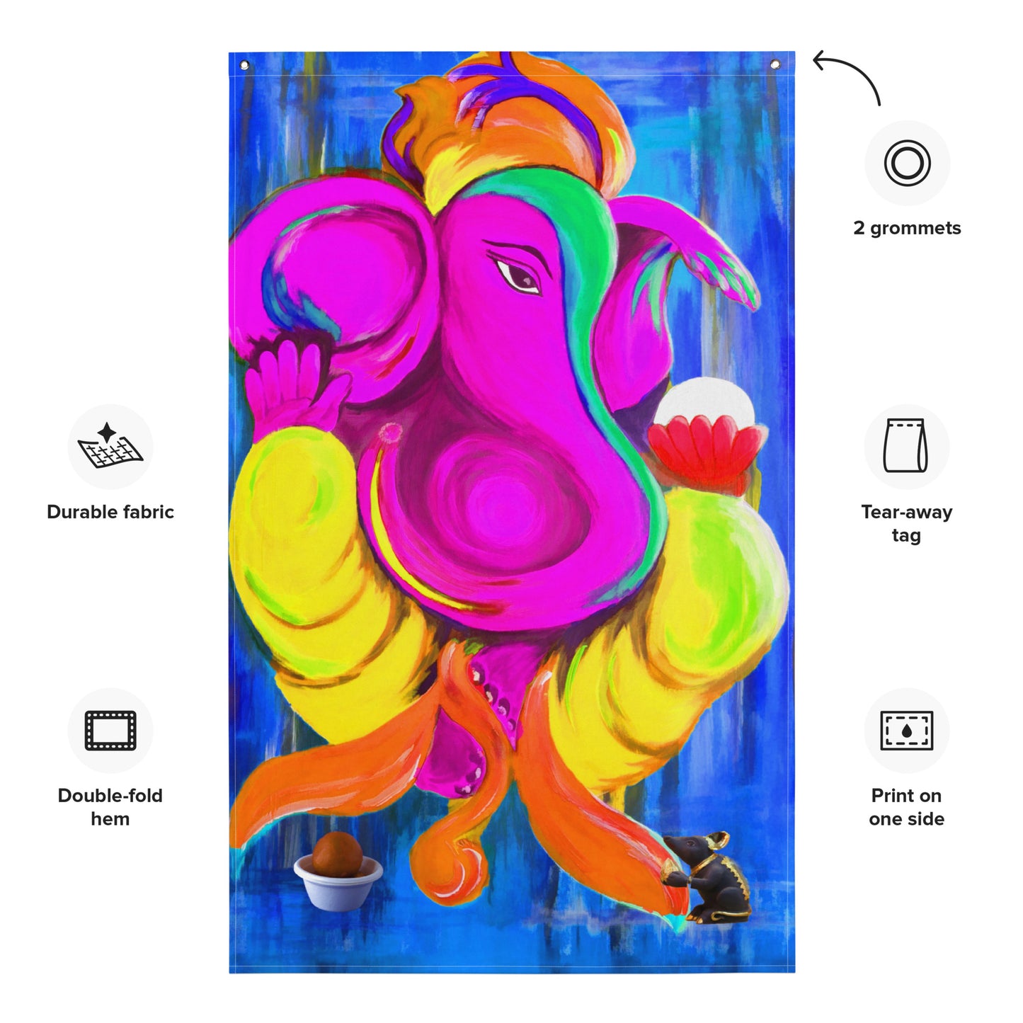 Ganesha Pink Painting Flag Tapestry