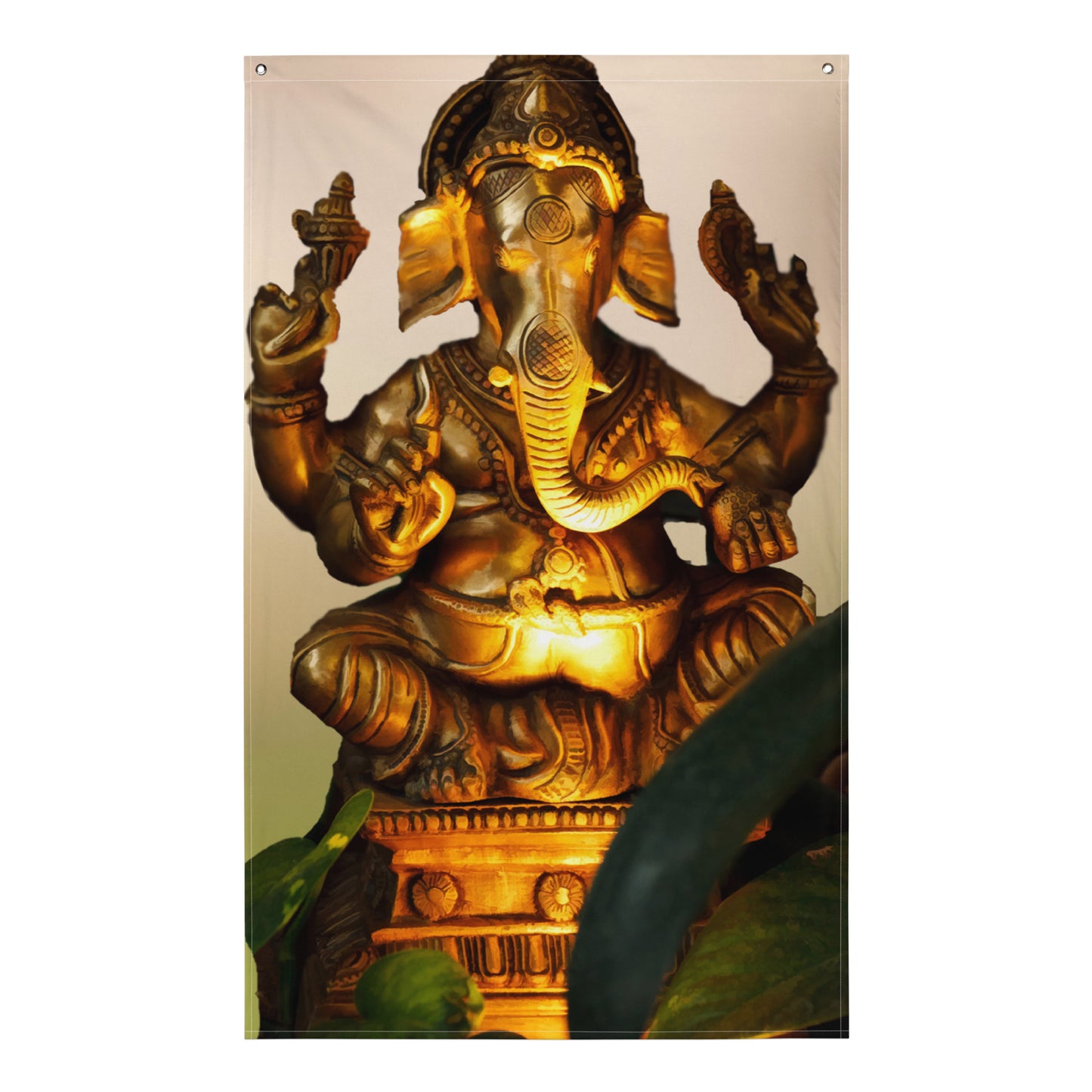 Ganesha Gold Painting Flag Tapestry