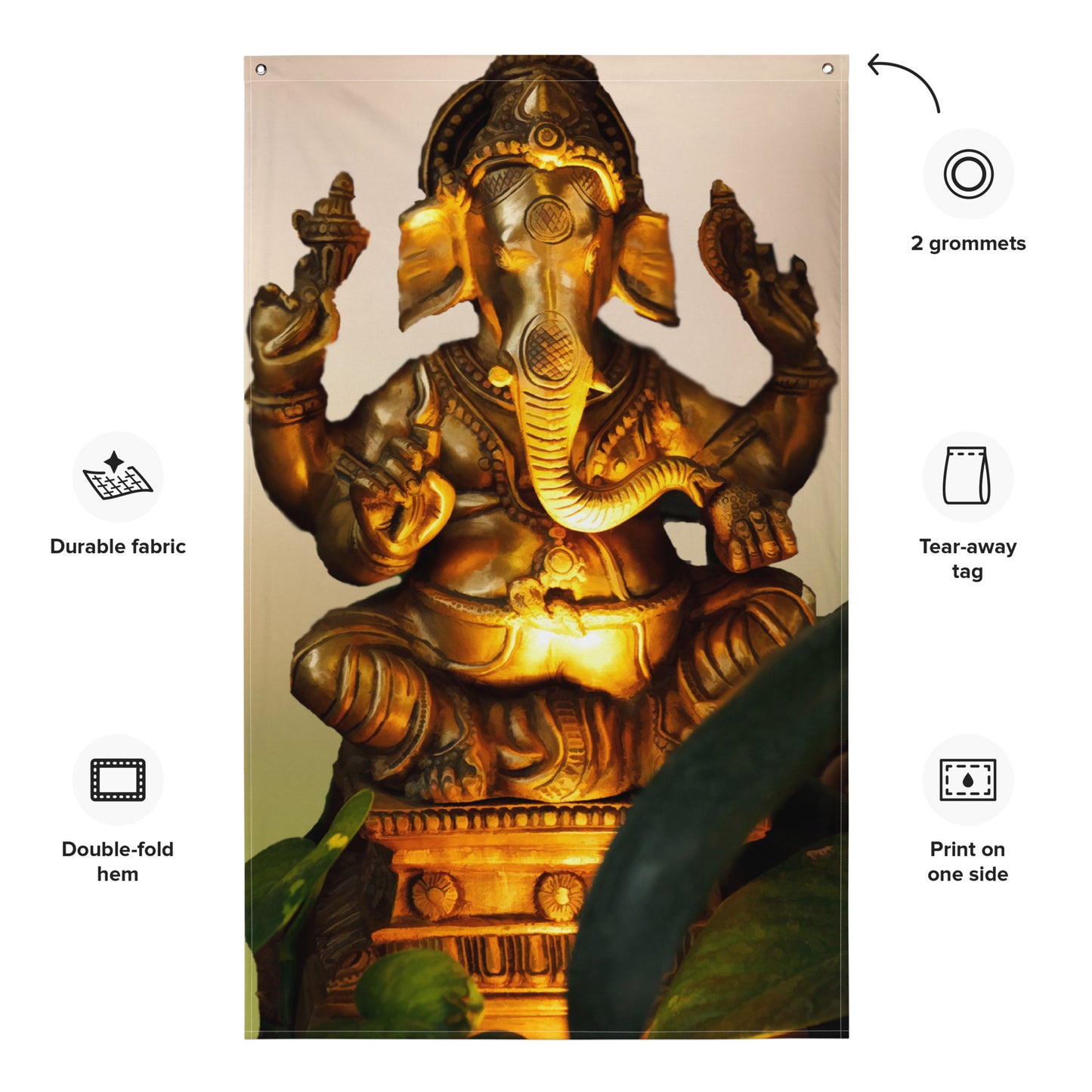 Ganesha Gold Painting Flag Tapestry