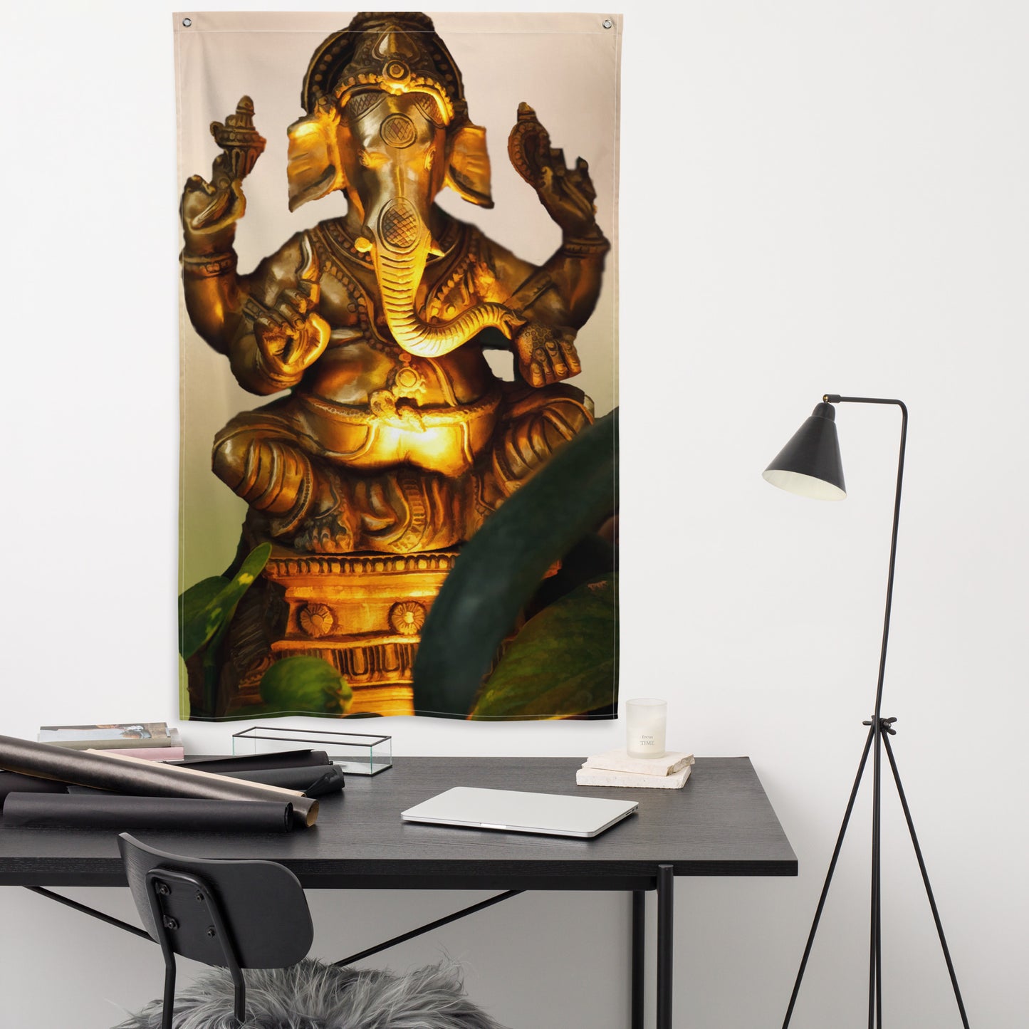 Ganesha Gold Painting Flag Tapestry