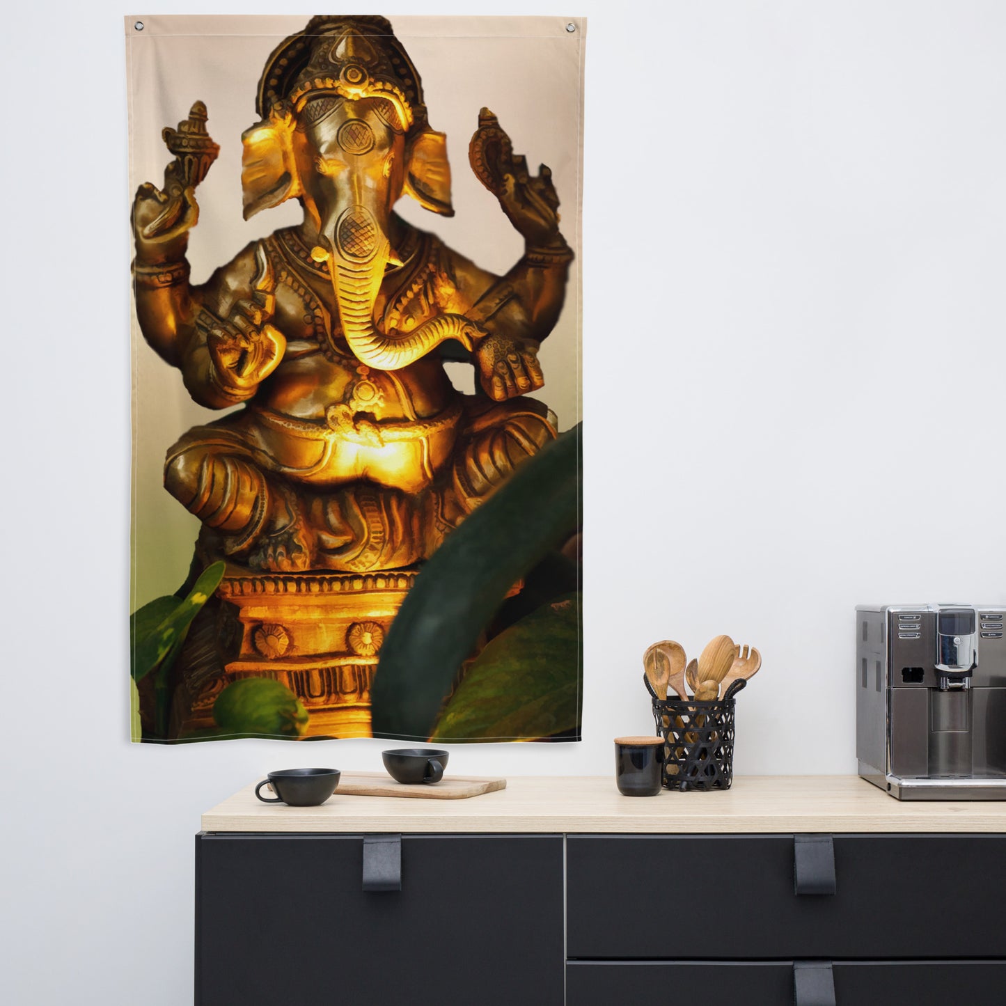 Ganesha Gold Painting Flag Tapestry
