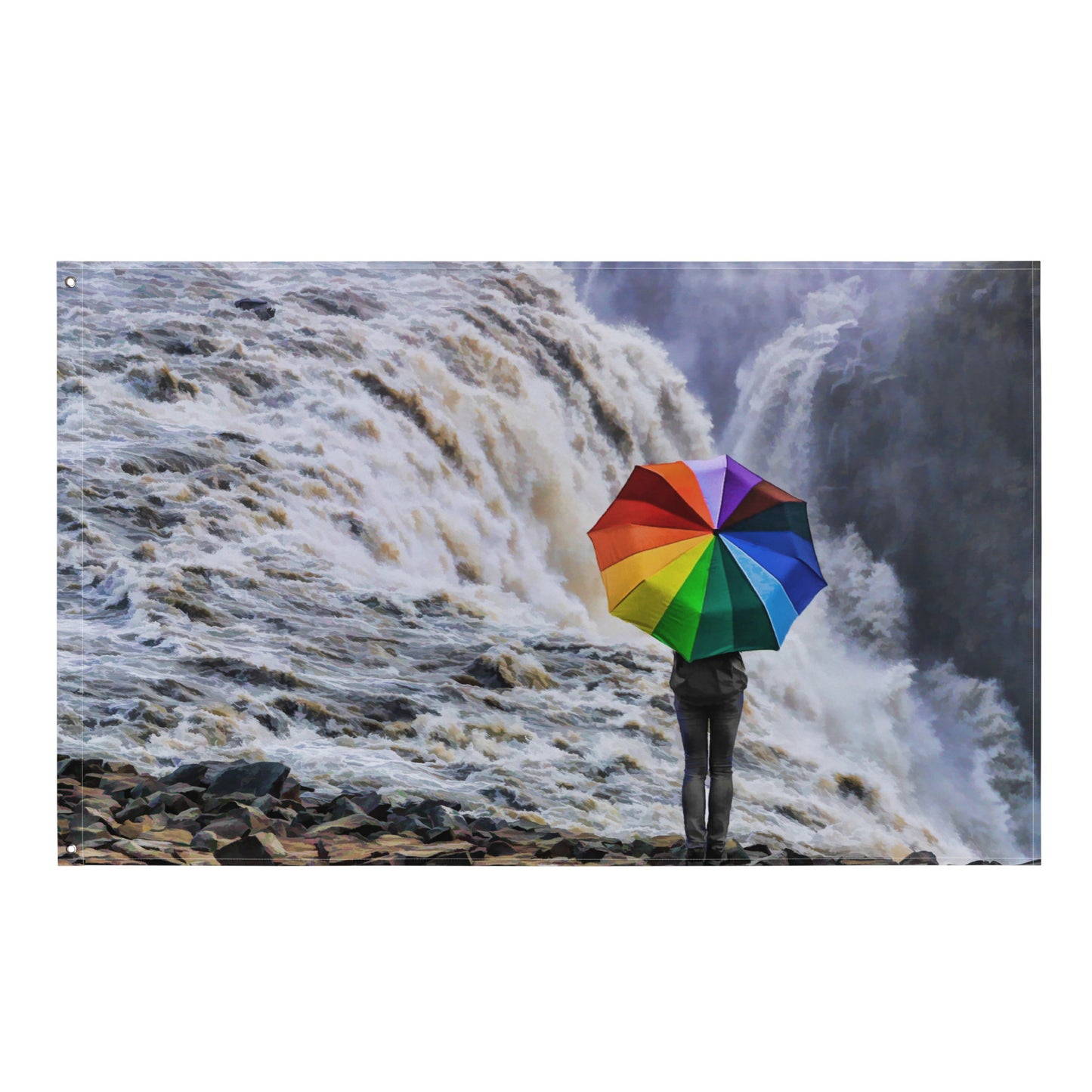 Waterfall Umbrella Painting Flag Tapestry
