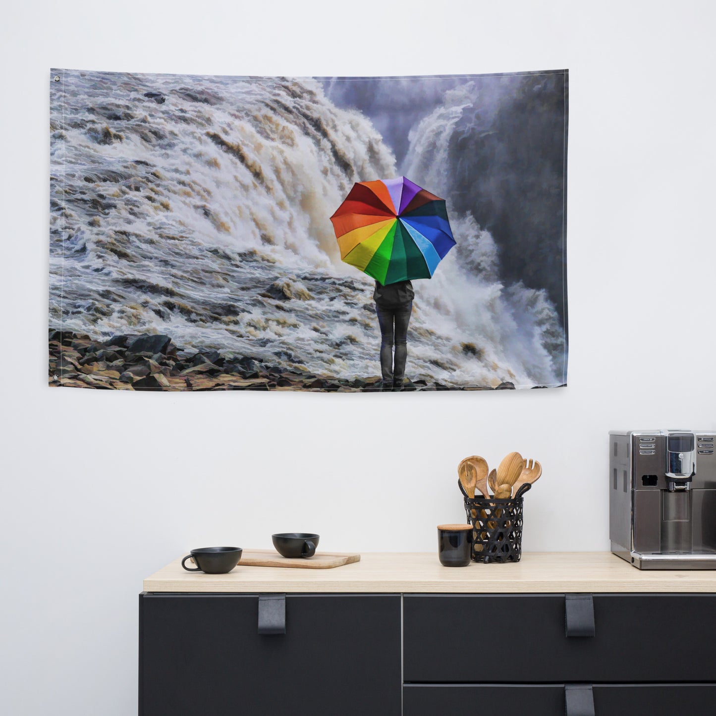 Waterfall Umbrella Painting Flag Tapestry