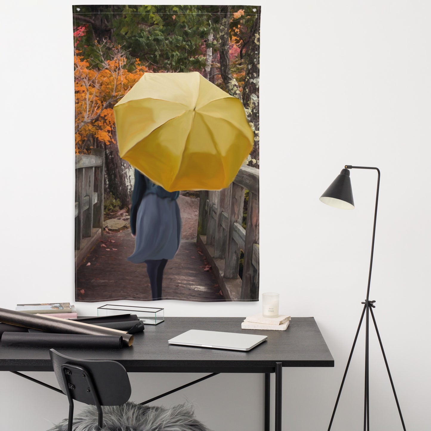 Women Umbrella Painting Flag Tapestry