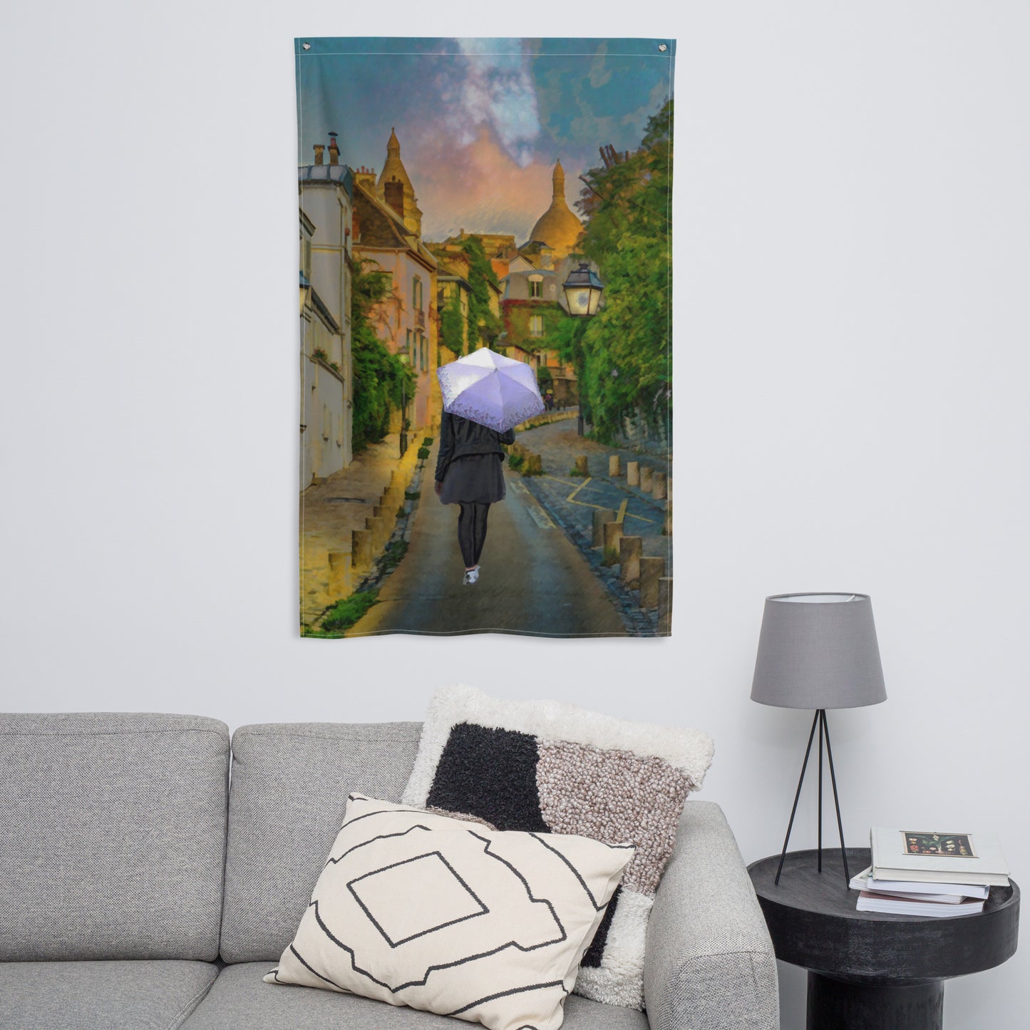 Paris Street Walk Painting Flag Tapestry